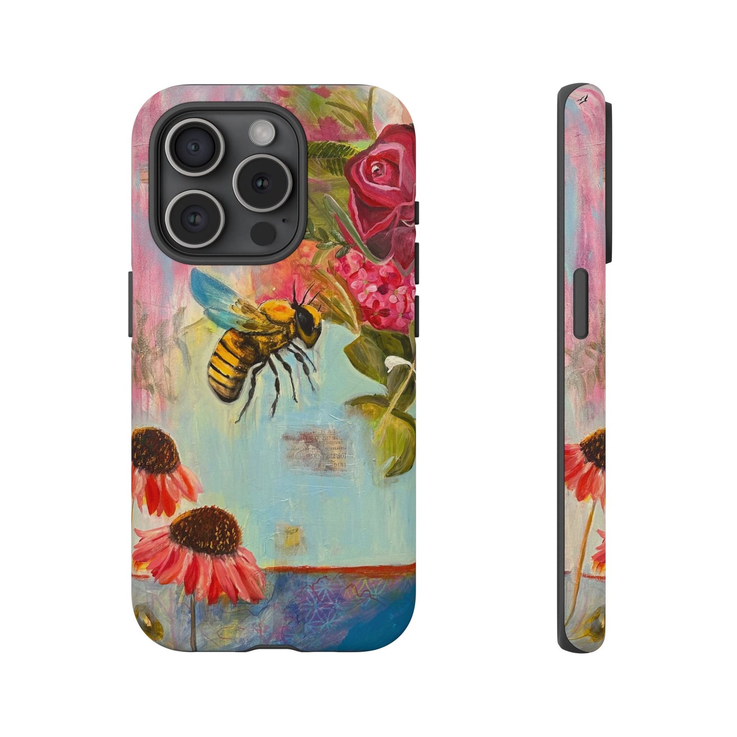 Whispering Necter - Tough Cases, Cute Phone Cover, Nature Lover Gift, Vibrant Floral Design, Bee Art