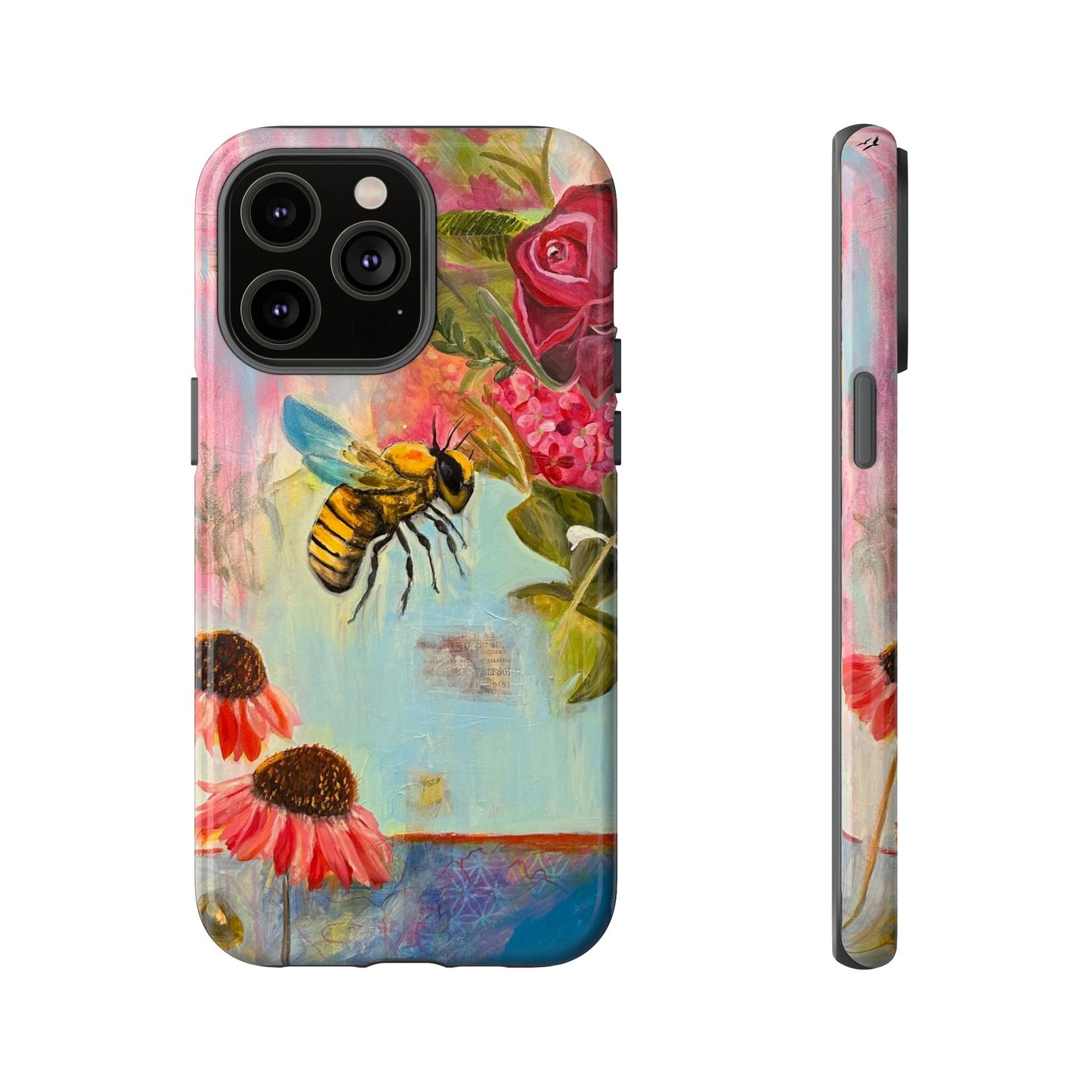 Whispering Necter - Tough Cases, Cute Phone Cover, Nature Lover Gift, Vibrant Floral Design, Bee Art