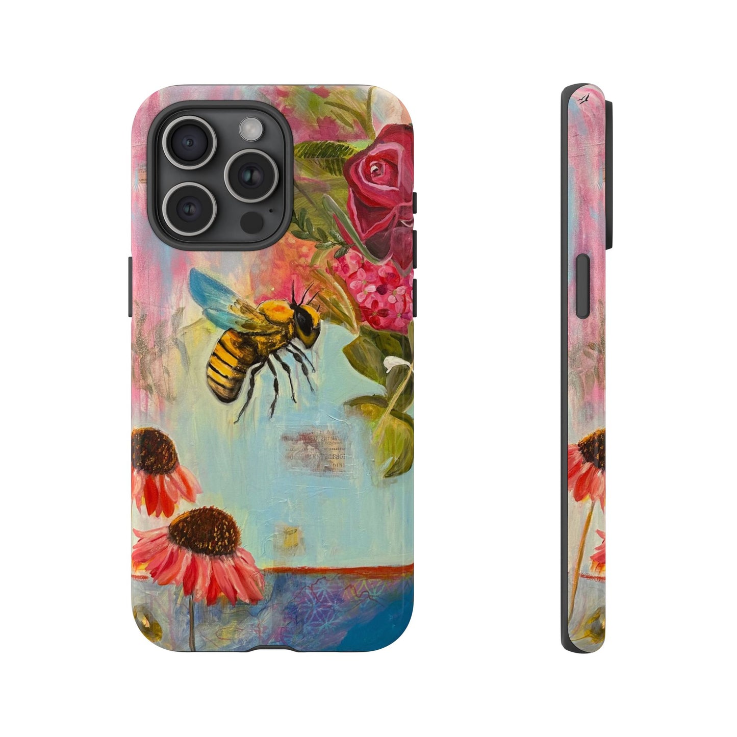 Whispering Necter - Tough Cases, Cute Phone Cover, Nature Lover Gift, Vibrant Floral Design, Bee Art
