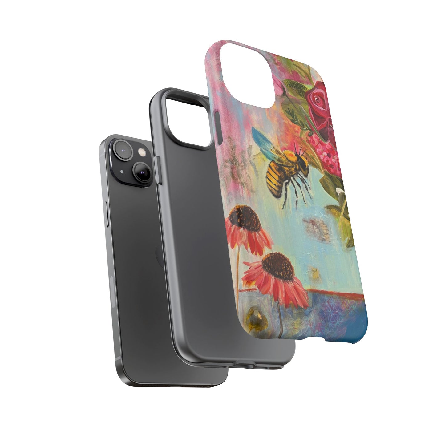 Whispering Necter - Tough Cases, Cute Phone Cover, Nature Lover Gift, Vibrant Floral Design, Bee Art