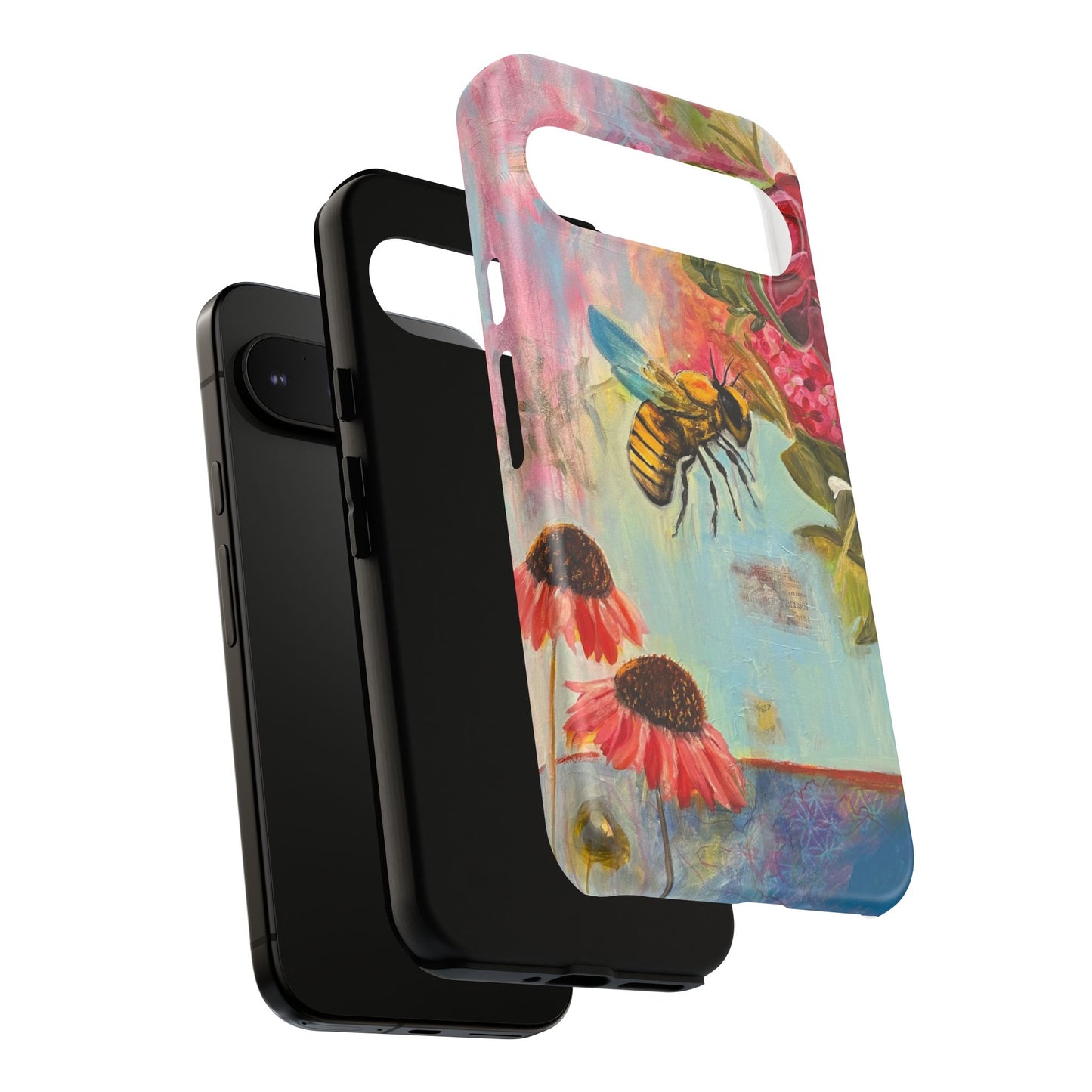 Whispering Necter - Tough Cases, Cute Phone Cover, Nature Lover Gift, Vibrant Floral Design, Bee Art