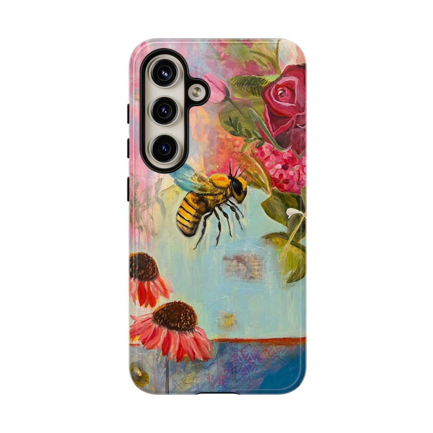 Whispering Necter - Tough Cases, Cute Phone Cover, Nature Lover Gift, Vibrant Floral Design, Bee Art
