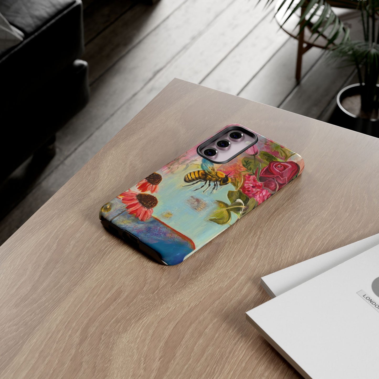 Whispering Necter - Tough Cases, Cute Phone Cover, Nature Lover Gift, Vibrant Floral Design, Bee Art