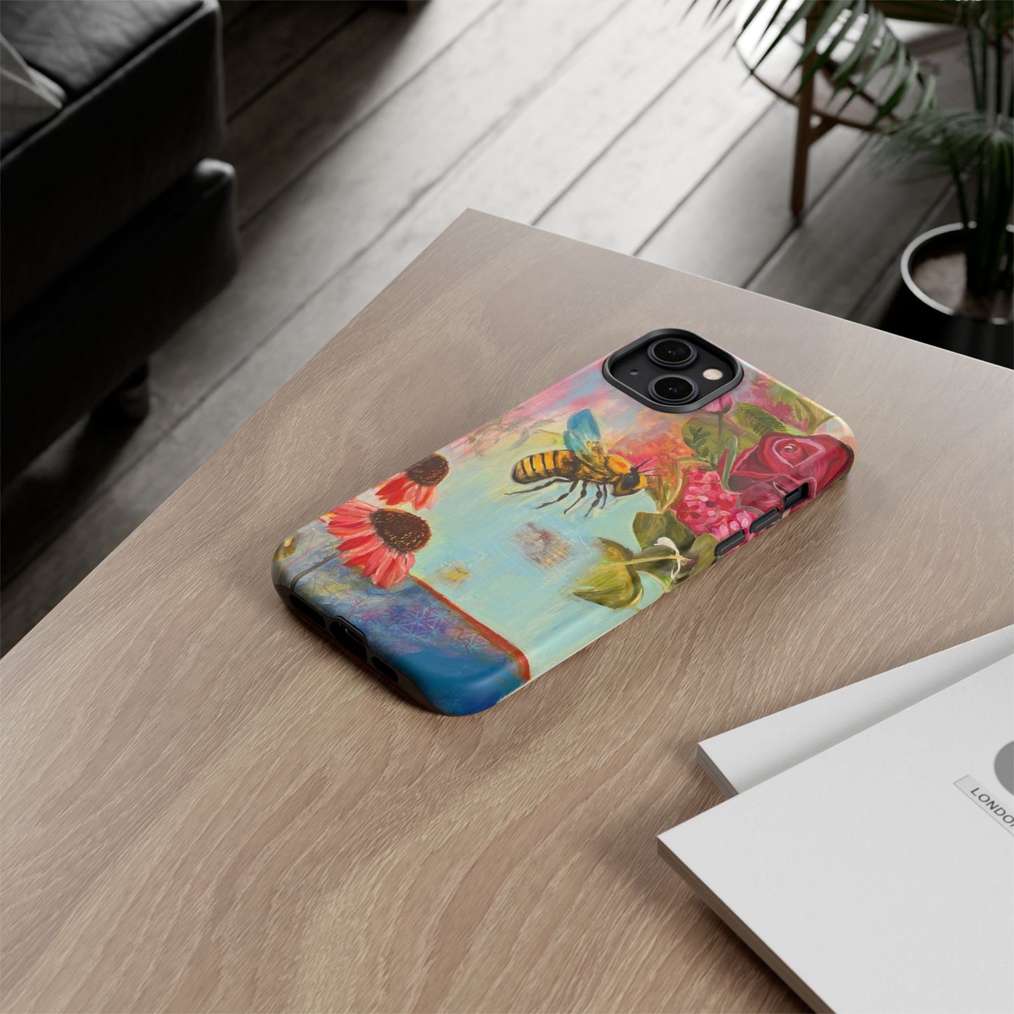 Whispering Necter - Tough Cases, Cute Phone Cover, Nature Lover Gift, Vibrant Floral Design, Bee Art
