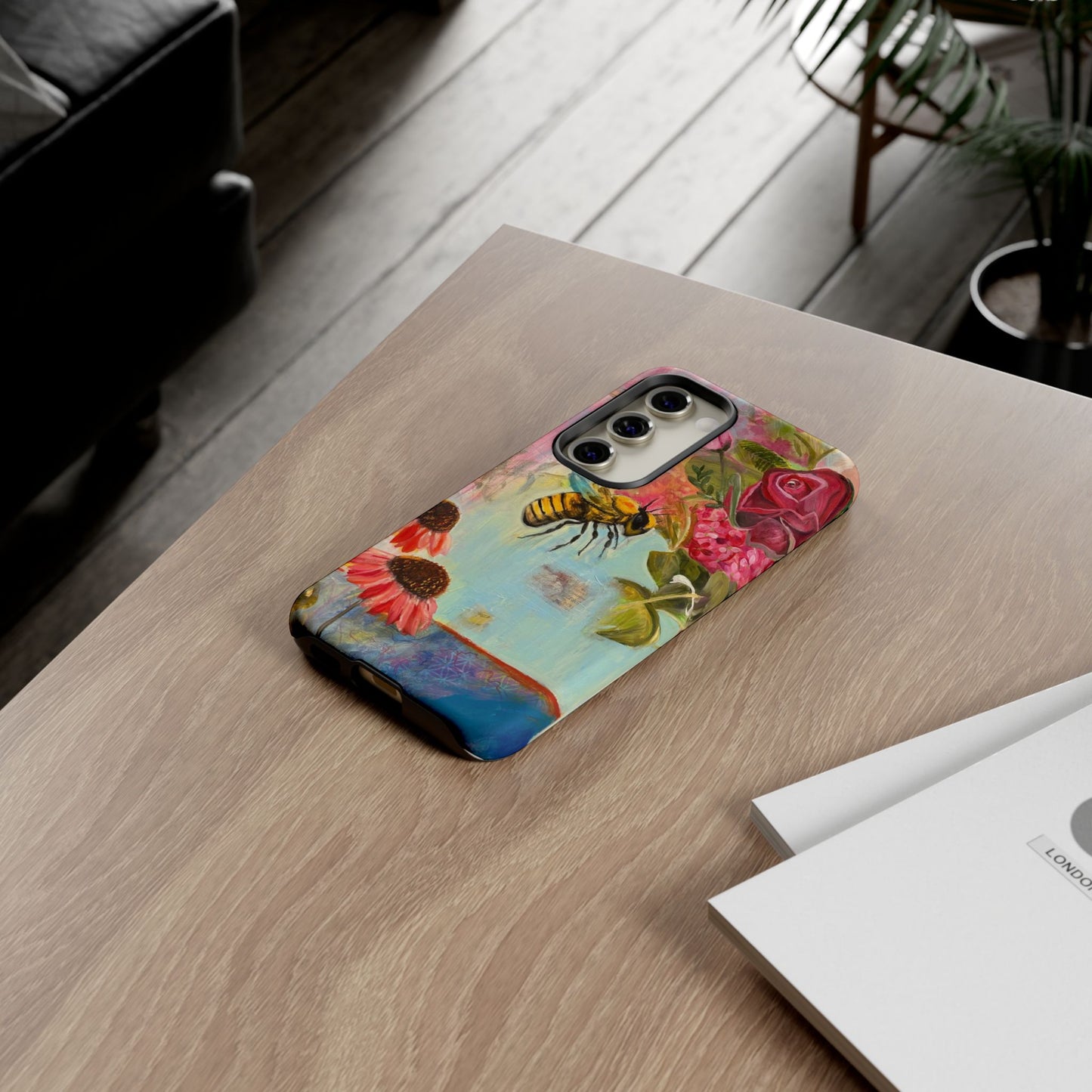 Whispering Necter - Tough Cases, Cute Phone Cover, Nature Lover Gift, Vibrant Floral Design, Bee Art