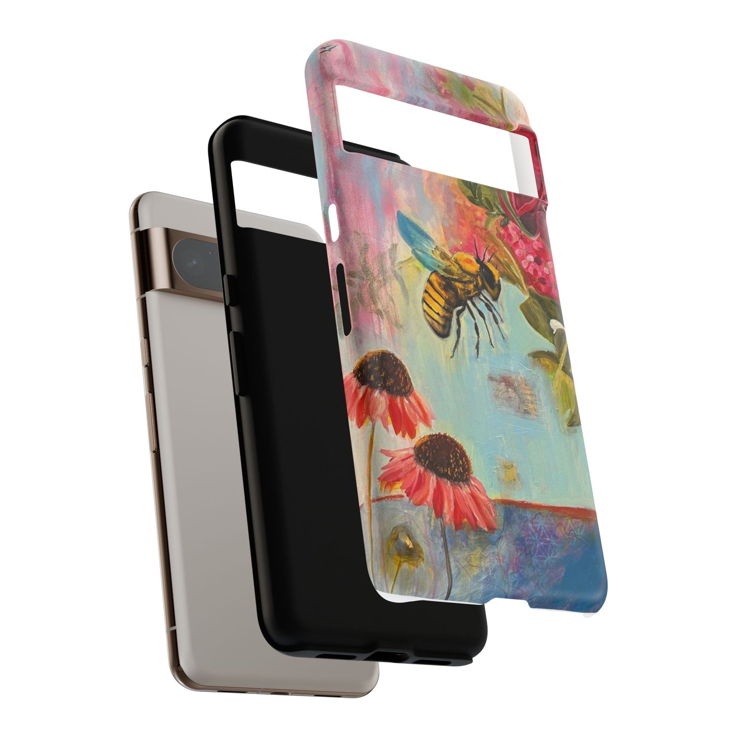 Whispering Necter - Tough Cases, Cute Phone Cover, Nature Lover Gift, Vibrant Floral Design, Bee Art