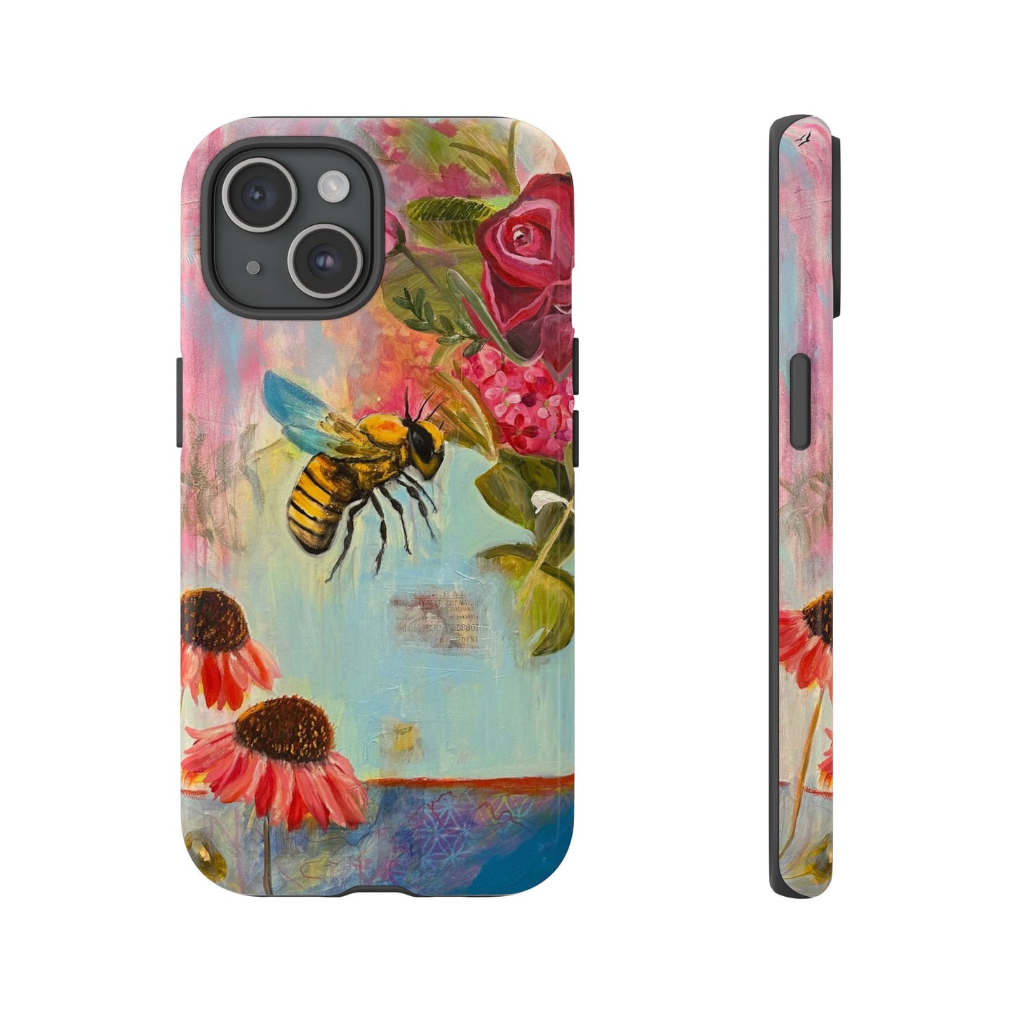 Whispering Necter - Tough Cases, Cute Phone Cover, Nature Lover Gift, Vibrant Floral Design, Bee Art