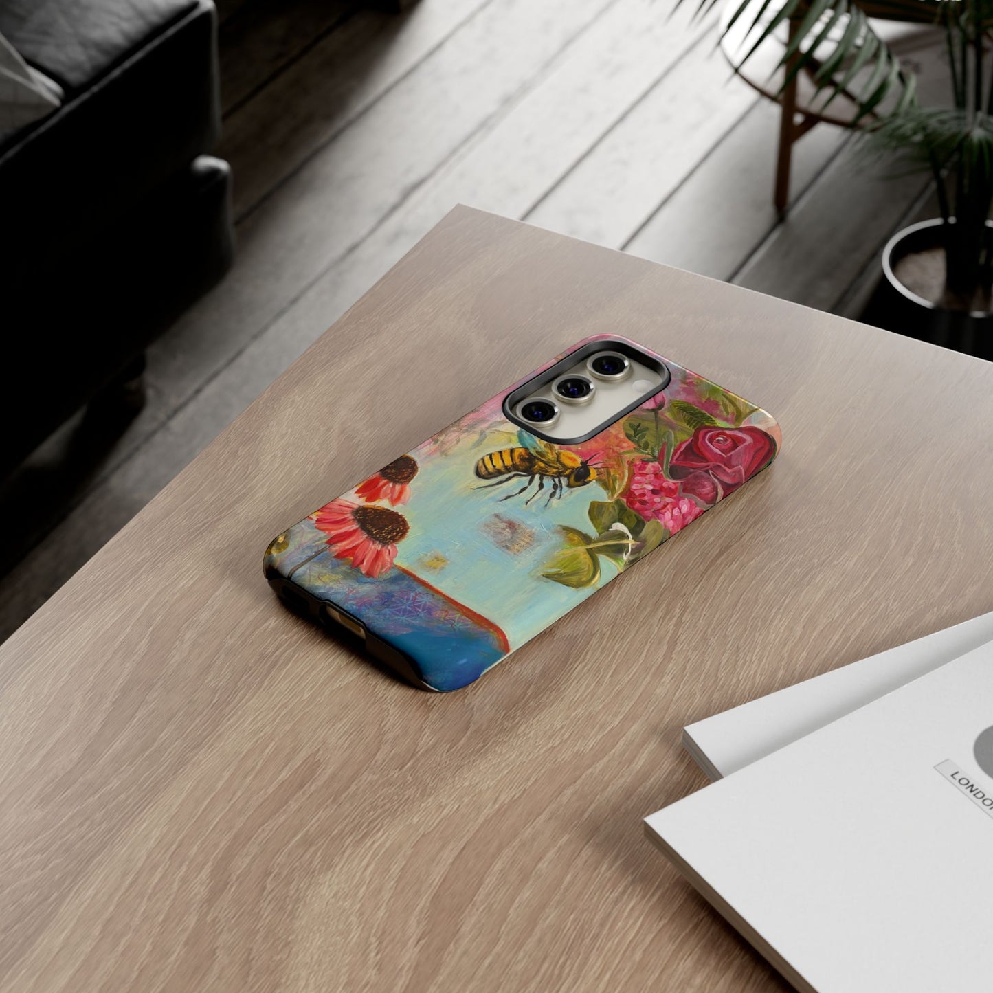 Whispering Necter - Tough Cases, Cute Phone Cover, Nature Lover Gift, Vibrant Floral Design, Bee Art