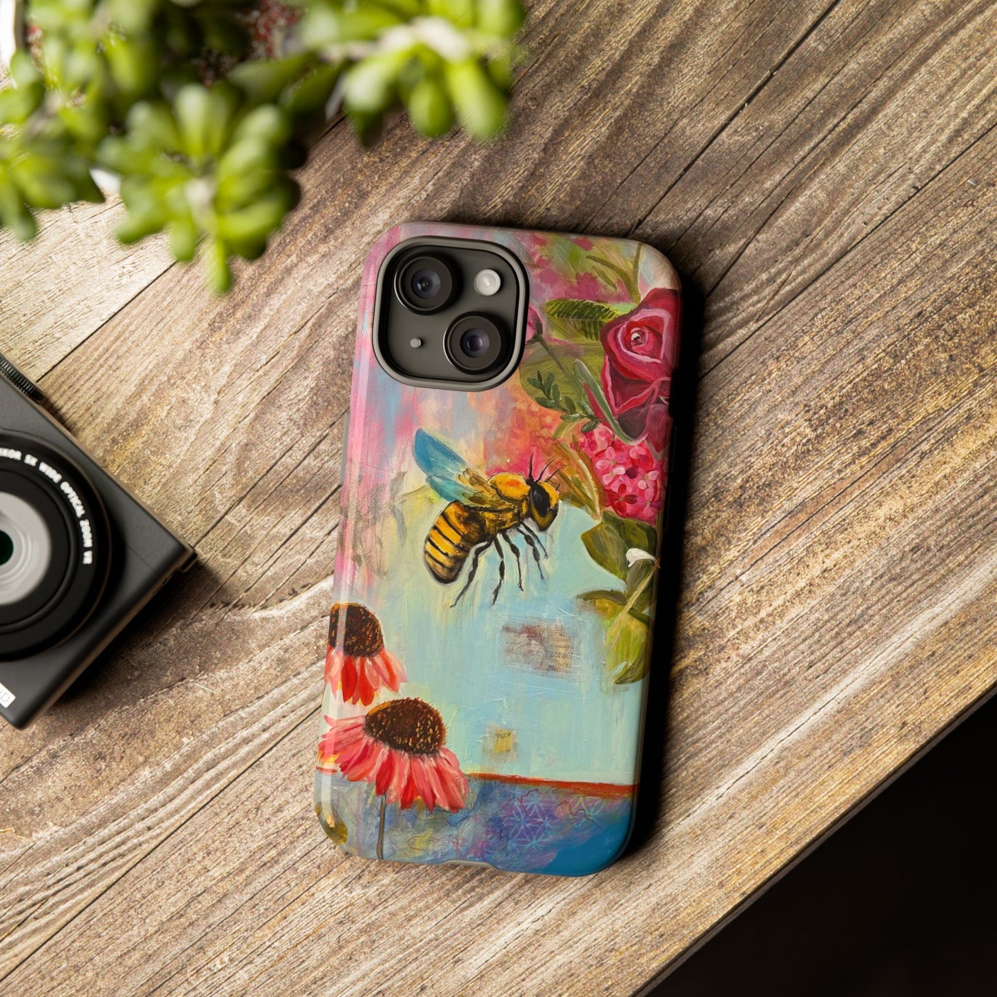 Whispering Necter - Tough Cases, Cute Phone Cover, Nature Lover Gift, Vibrant Floral Design, Bee Art