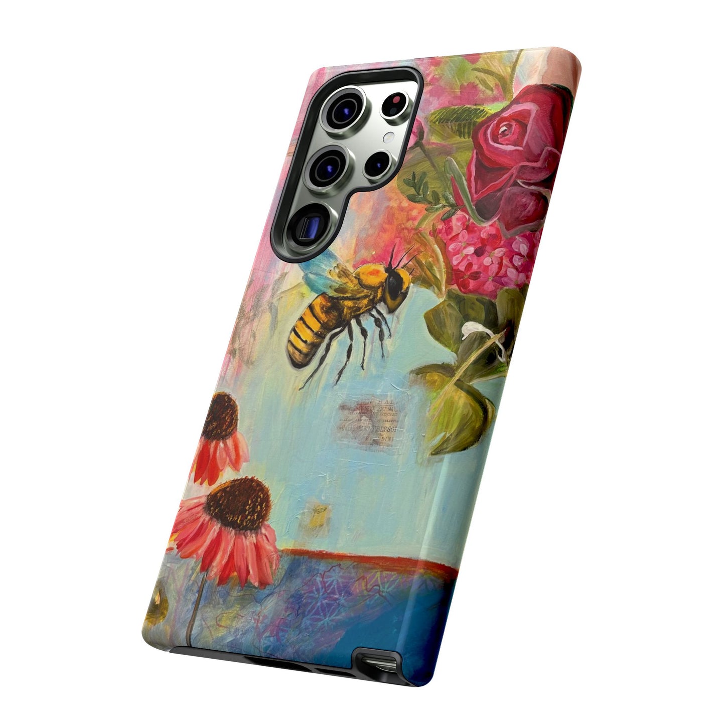 Whispering Necter - Tough Cases, Cute Phone Cover, Nature Lover Gift, Vibrant Floral Design, Bee Art