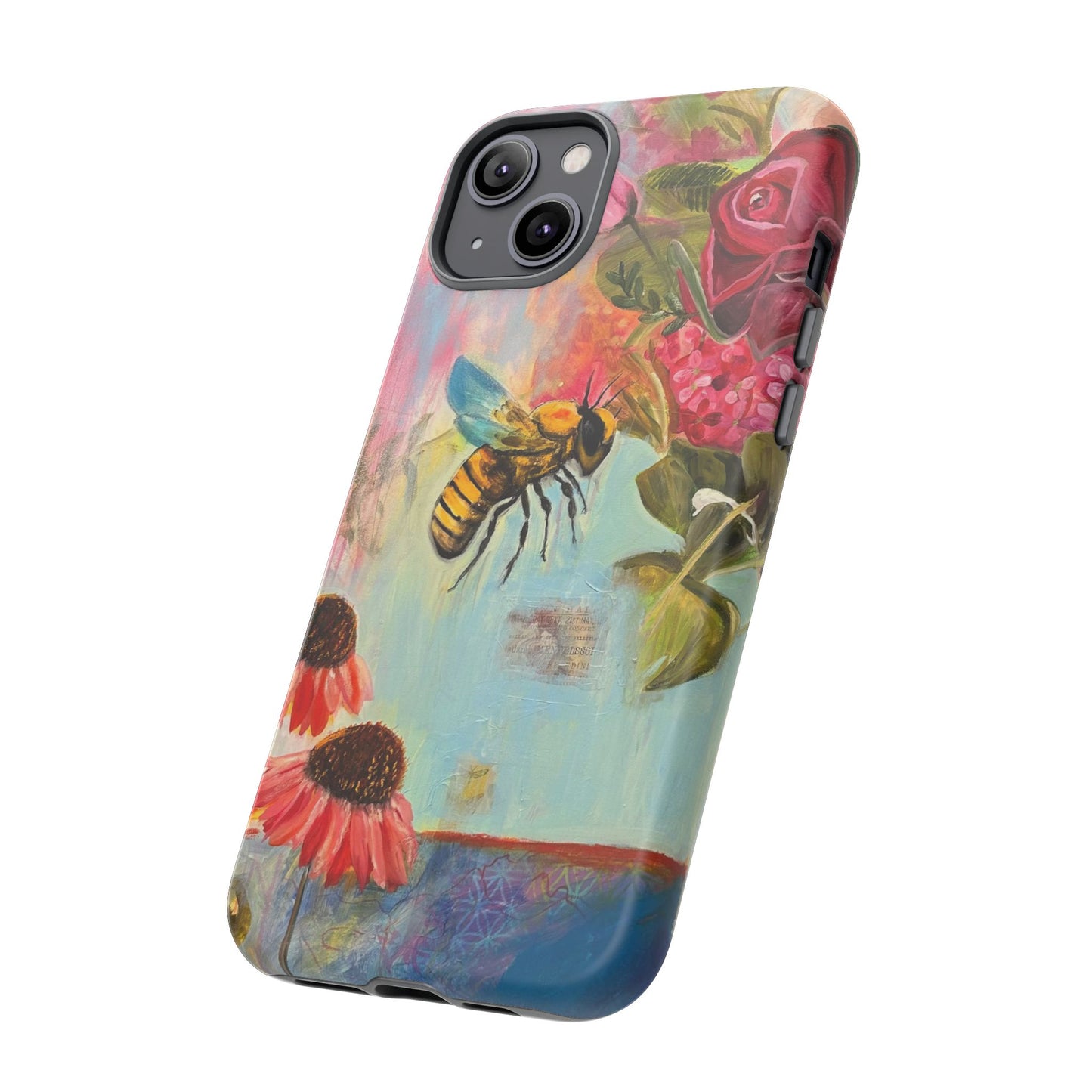 Whispering Necter - Tough Cases, Cute Phone Cover, Nature Lover Gift, Vibrant Floral Design, Bee Art
