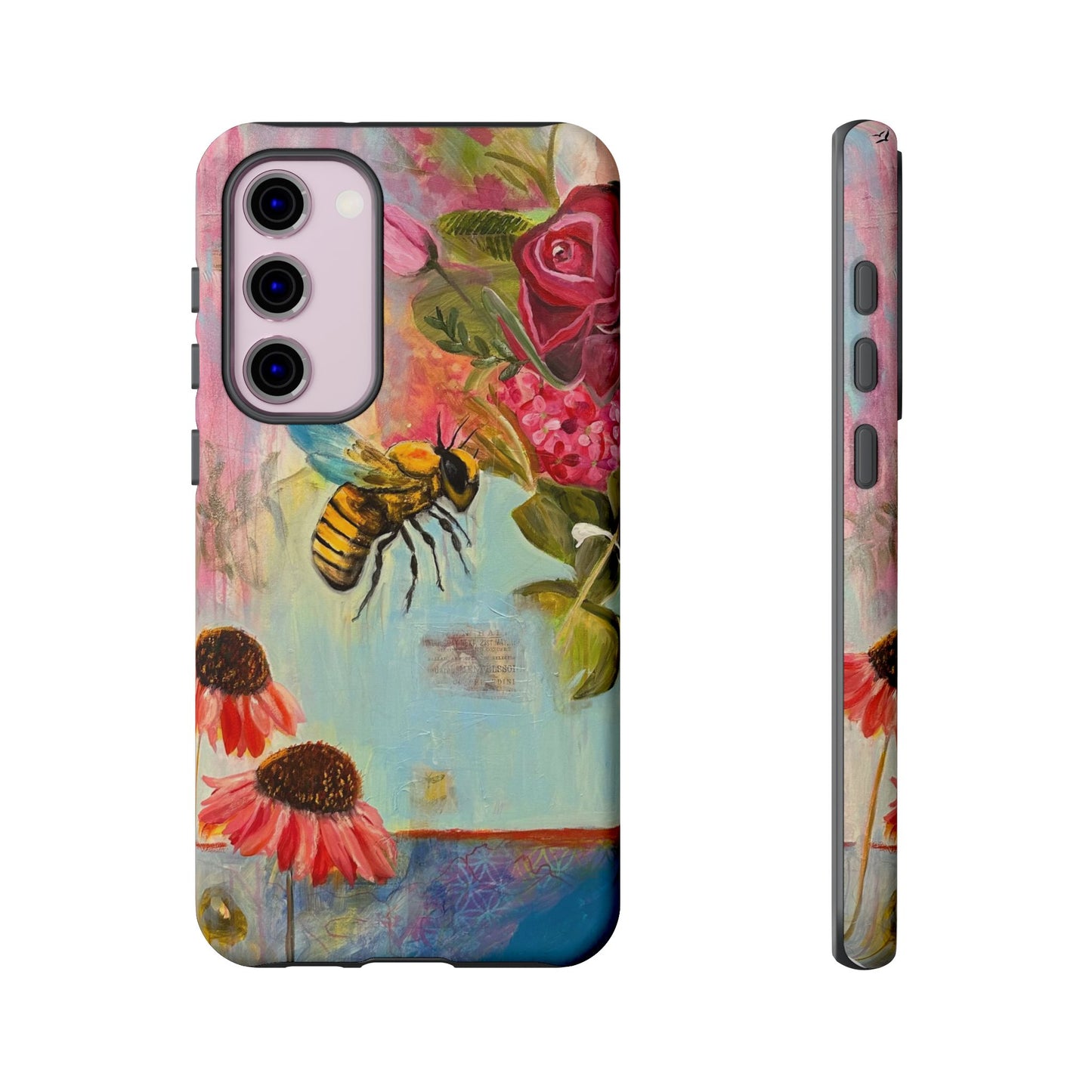 Whispering Necter - Tough Cases, Cute Phone Cover, Nature Lover Gift, Vibrant Floral Design, Bee Art