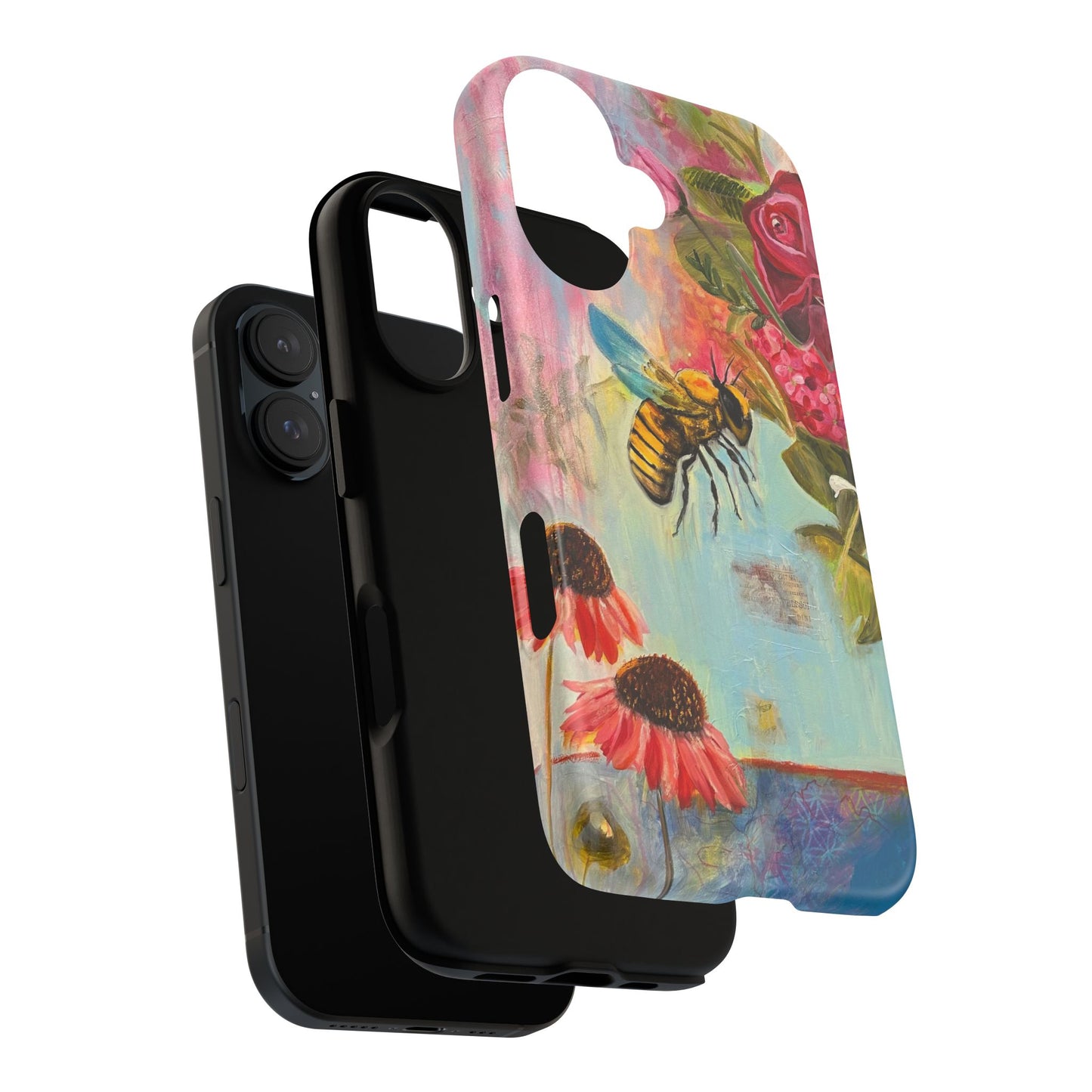 Whispering Necter - Tough Cases, Cute Phone Cover, Nature Lover Gift, Vibrant Floral Design, Bee Art