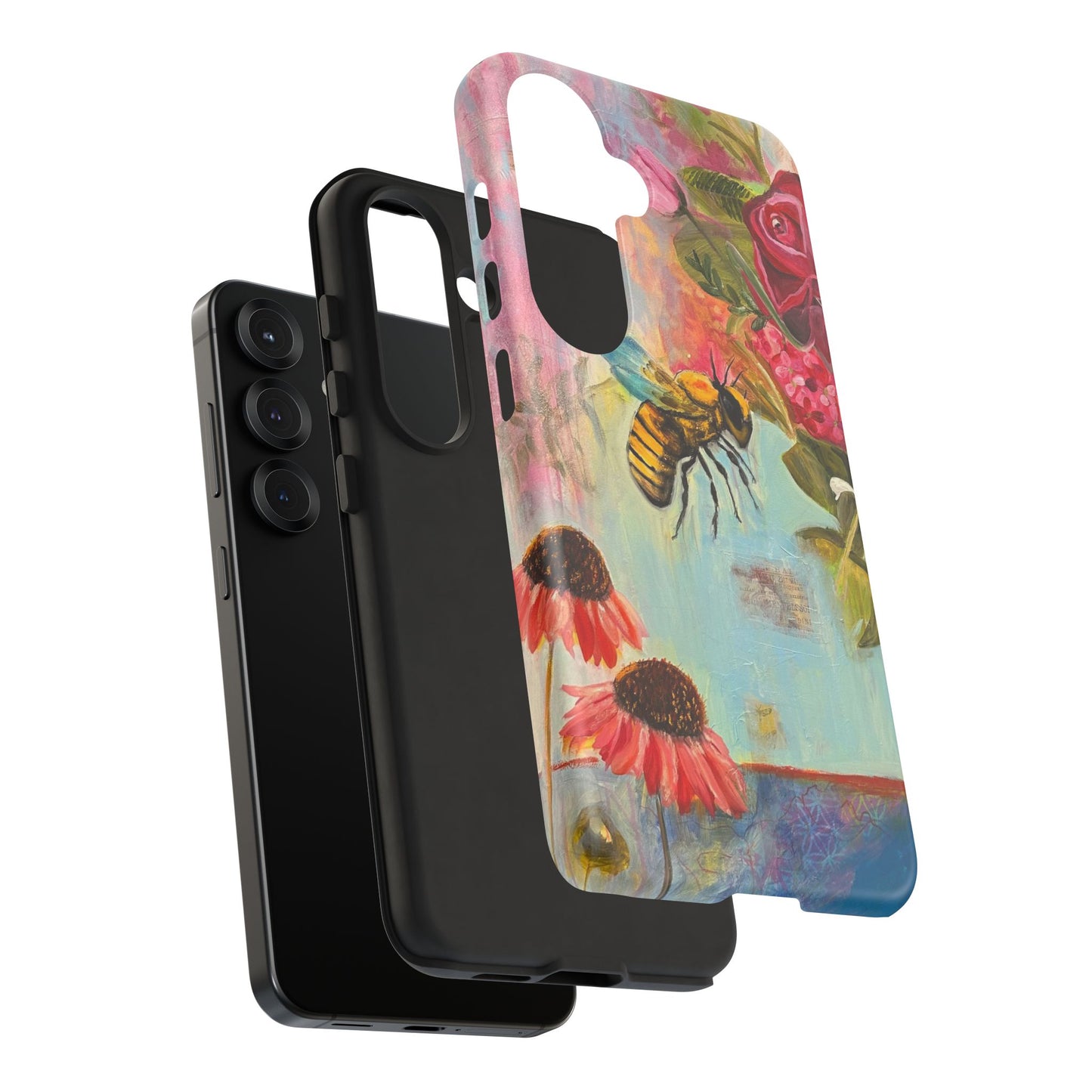 Whispering Necter - Tough Cases, Cute Phone Cover, Nature Lover Gift, Vibrant Floral Design, Bee Art