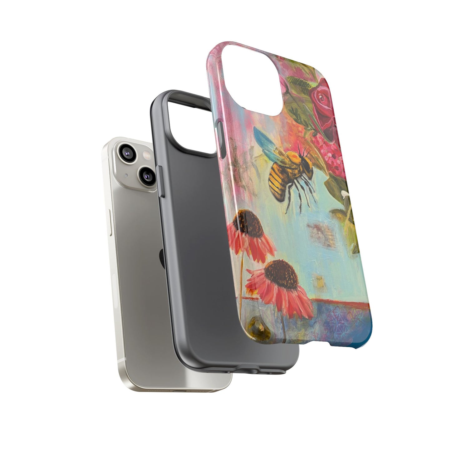 Whispering Necter - Tough Cases, Cute Phone Cover, Nature Lover Gift, Vibrant Floral Design, Bee Art