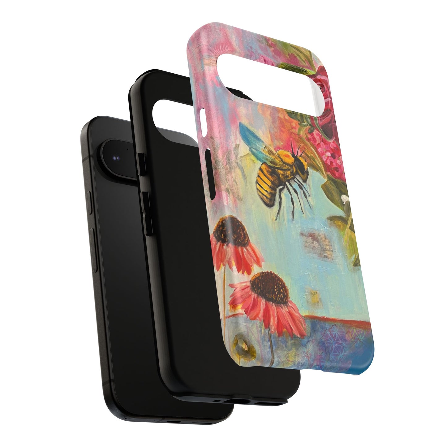 Whispering Necter - Tough Cases, Cute Phone Cover, Nature Lover Gift, Vibrant Floral Design, Bee Art