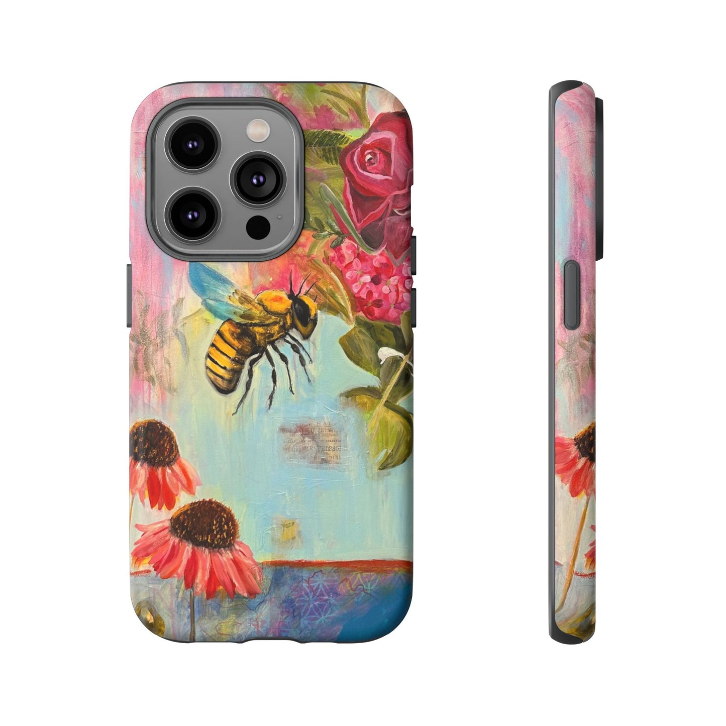 Whispering Necter - Tough Cases, Cute Phone Cover, Nature Lover Gift, Vibrant Floral Design, Bee Art