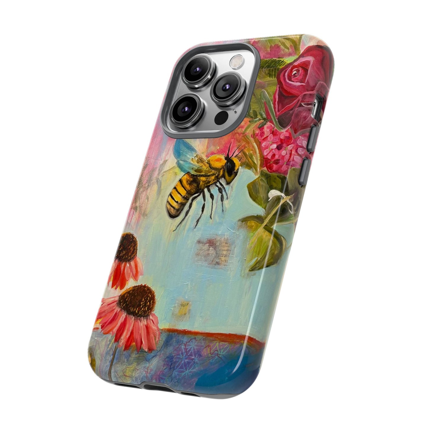 Whispering Necter - Tough Cases, Cute Phone Cover, Nature Lover Gift, Vibrant Floral Design, Bee Art