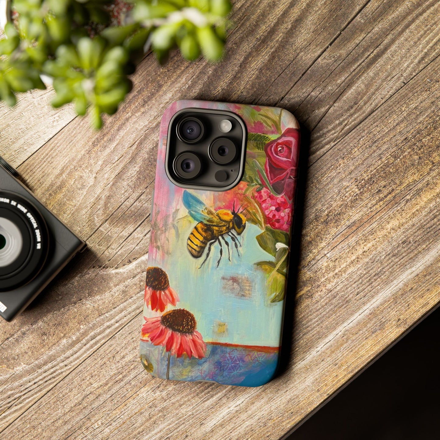 Whispering Necter - Tough Cases, Cute Phone Cover, Nature Lover Gift, Vibrant Floral Design, Bee Art