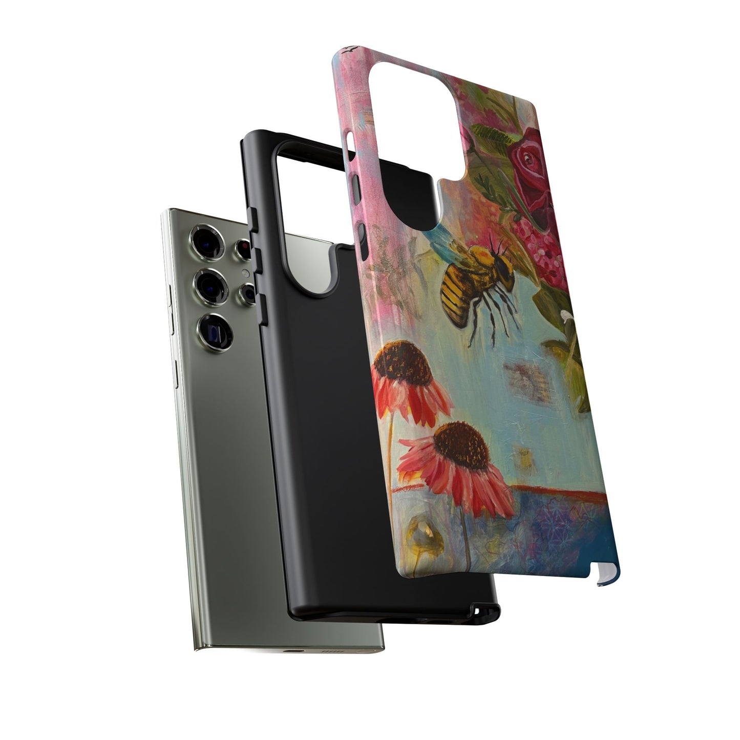 Whispering Necter - Tough Cases, Cute Phone Cover, Nature Lover Gift, Vibrant Floral Design, Bee Art
