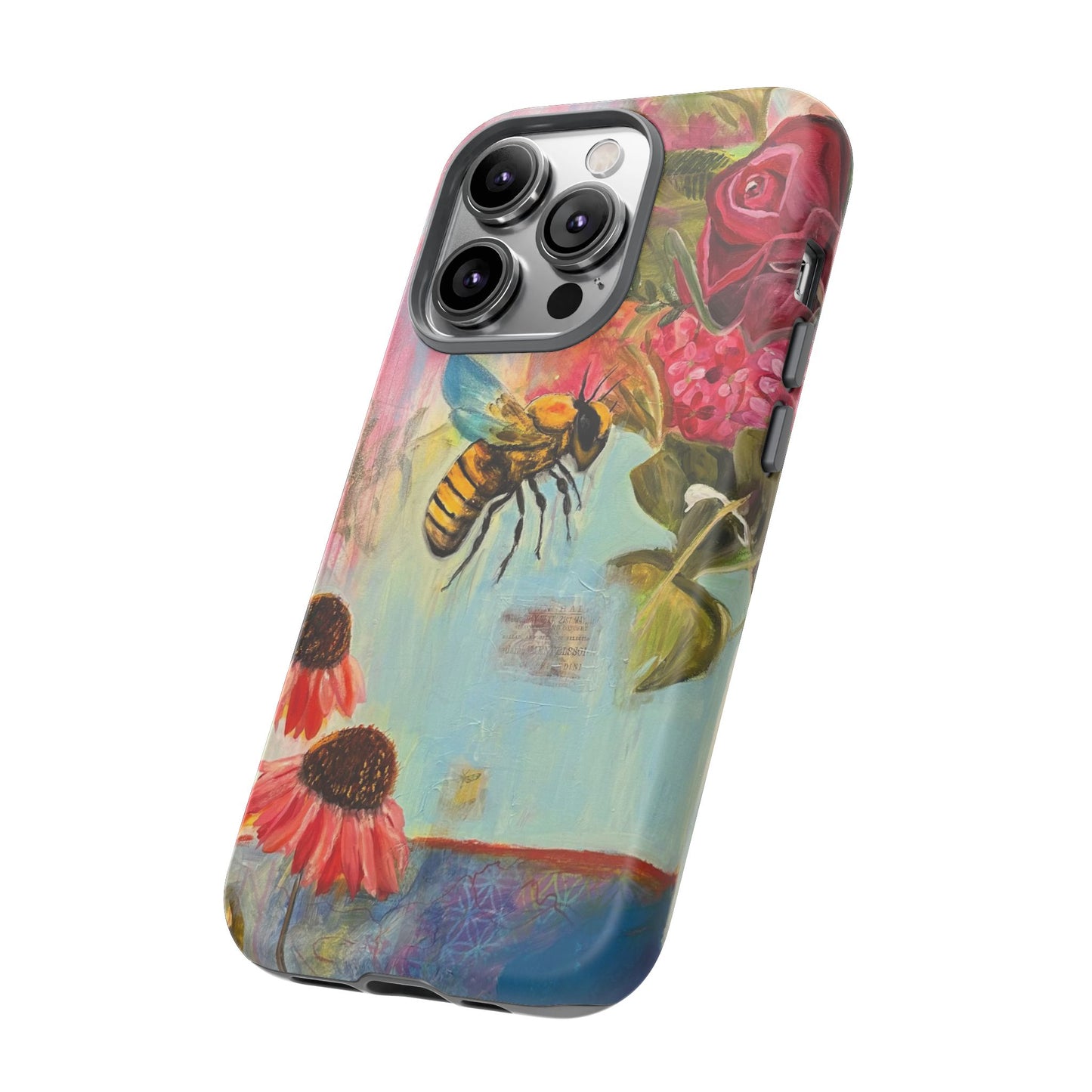 Whispering Necter - Tough Cases, Cute Phone Cover, Nature Lover Gift, Vibrant Floral Design, Bee Art