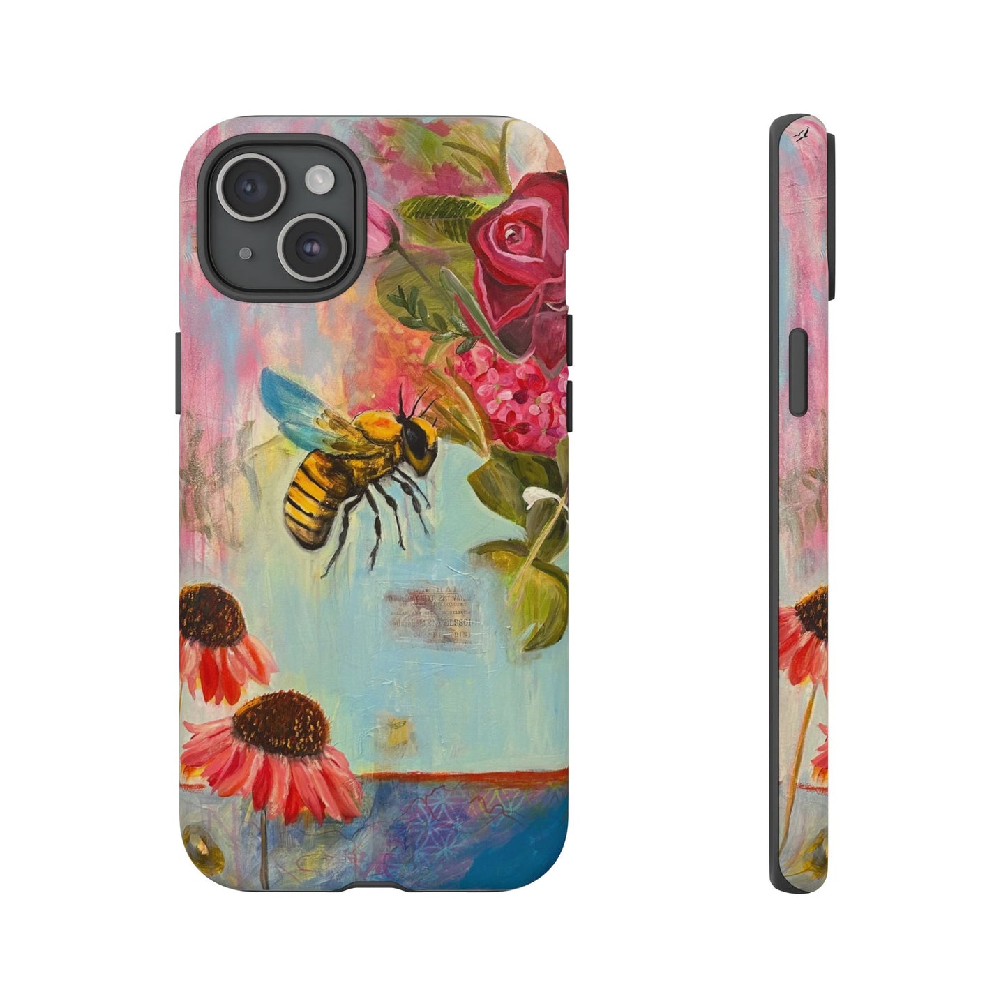 Whispering Necter - Tough Cases, Cute Phone Cover, Nature Lover Gift, Vibrant Floral Design, Bee Art