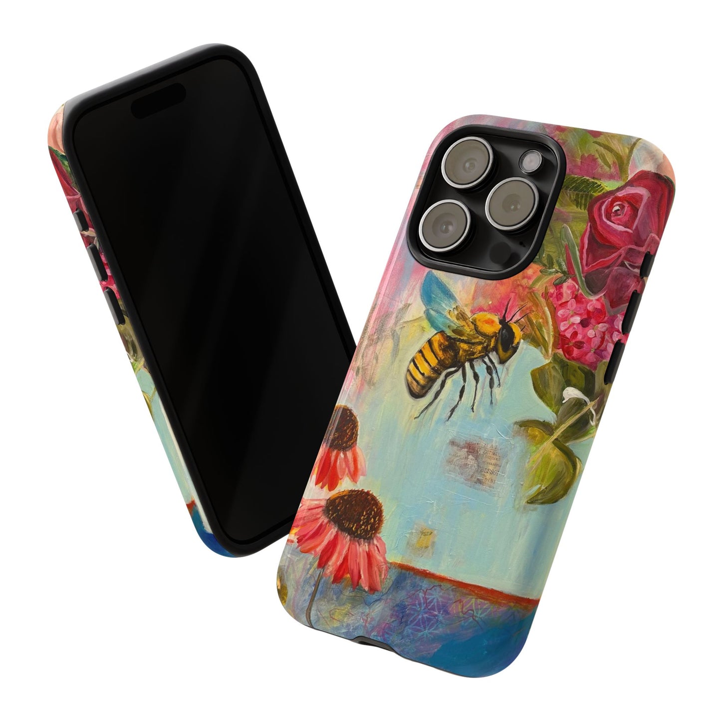 Whispering Necter - Tough Cases, Cute Phone Cover, Nature Lover Gift, Vibrant Floral Design, Bee Art