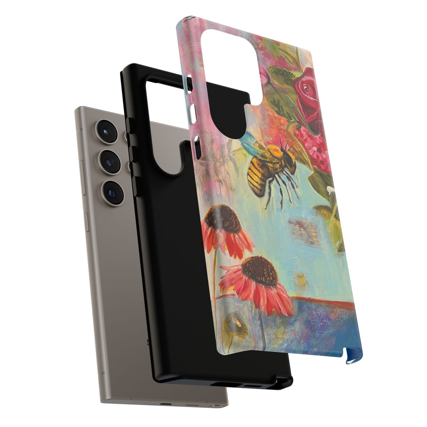 Whispering Necter - Tough Cases, Cute Phone Cover, Nature Lover Gift, Vibrant Floral Design, Bee Art