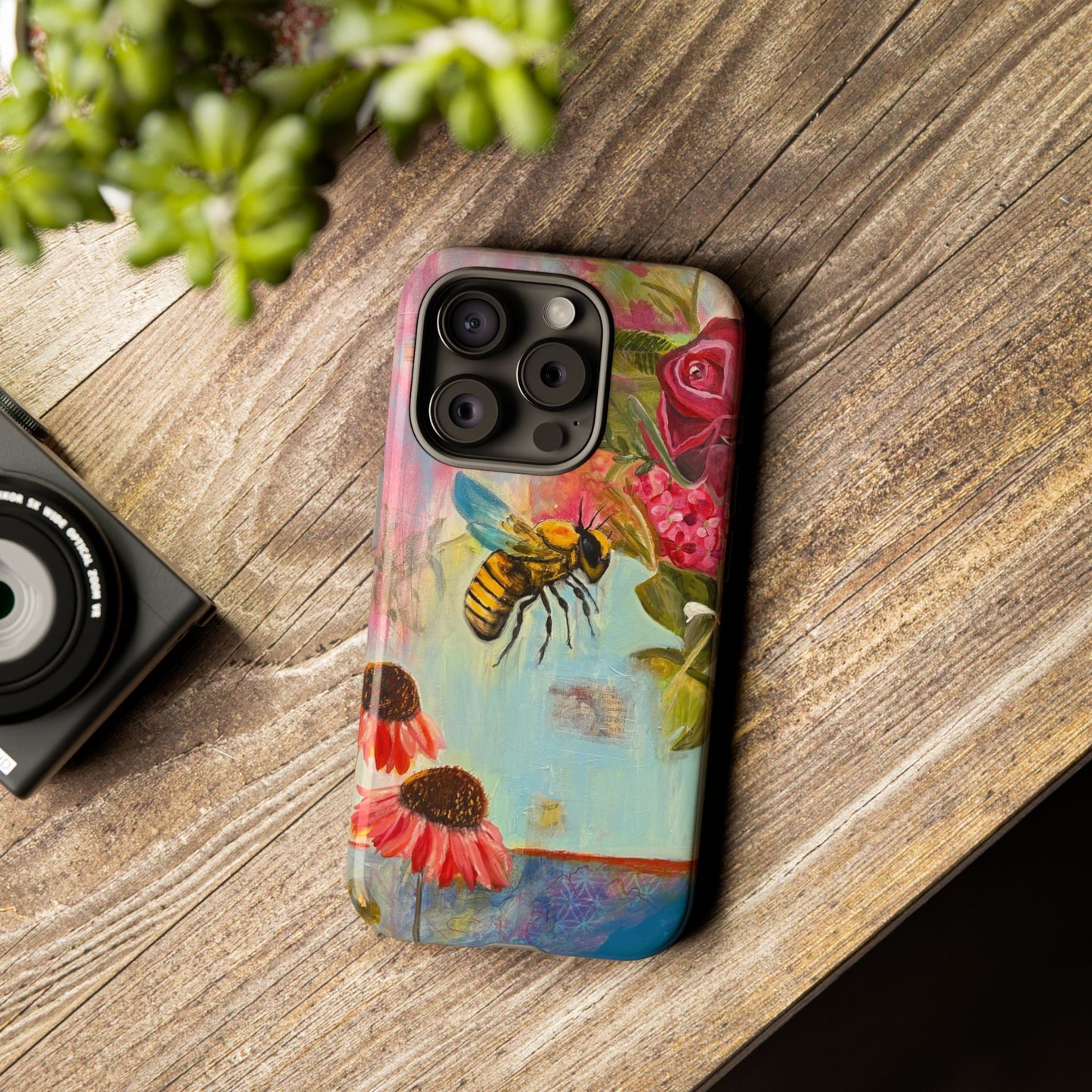 Whispering Necter - Tough Cases, Cute Phone Cover, Nature Lover Gift, Vibrant Floral Design, Bee Art