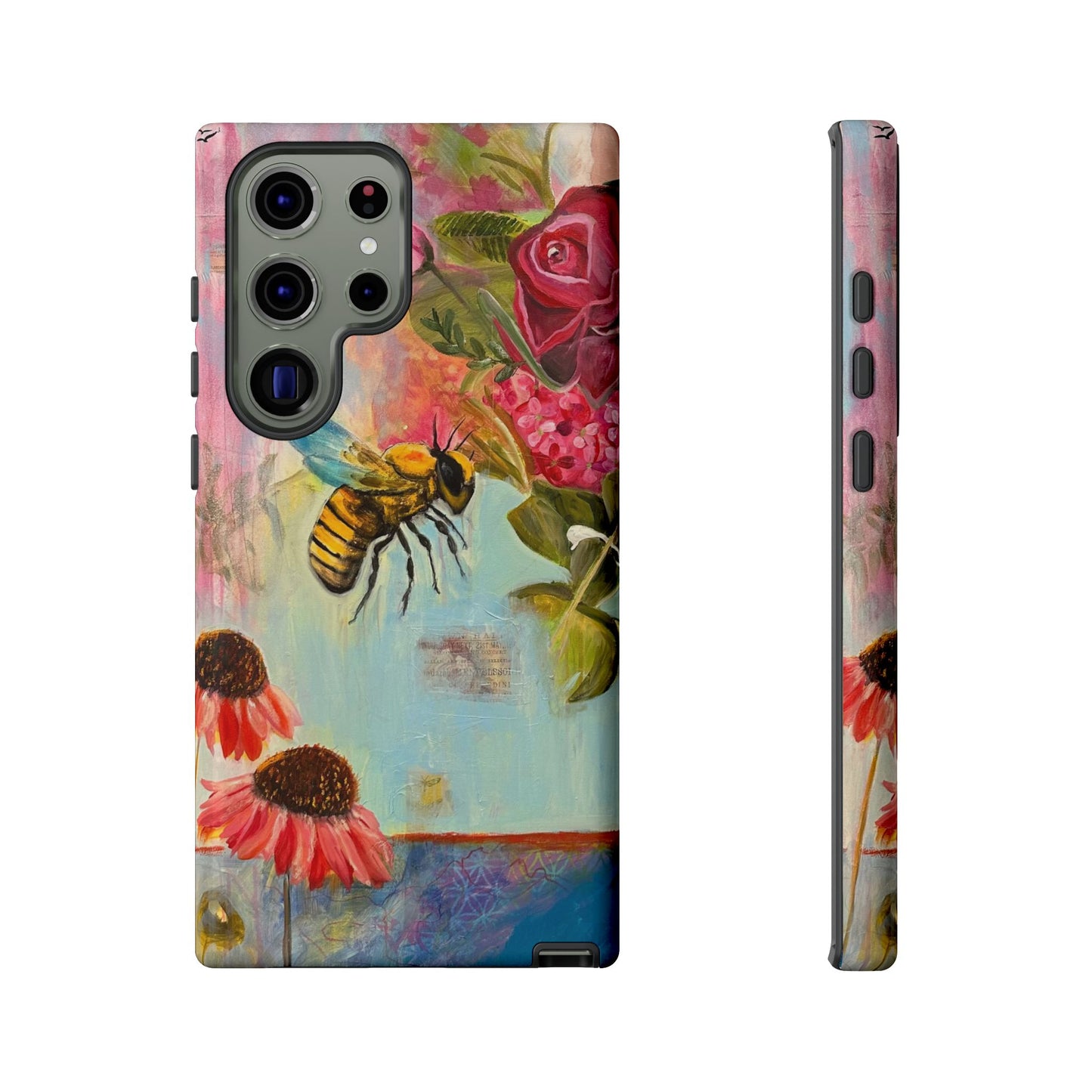Whispering Necter - Tough Cases, Cute Phone Cover, Nature Lover Gift, Vibrant Floral Design, Bee Art