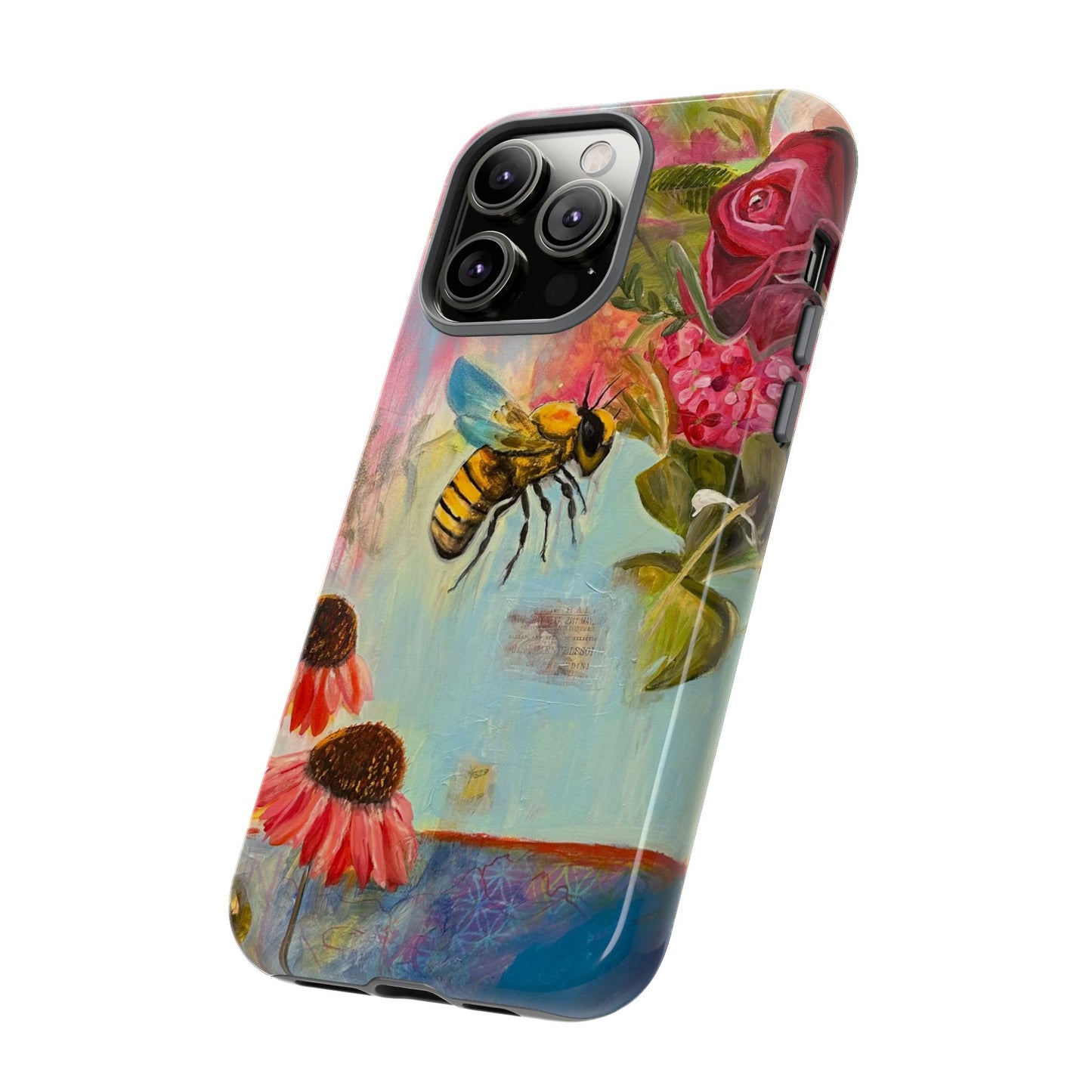 Whispering Necter - Tough Cases, Cute Phone Cover, Nature Lover Gift, Vibrant Floral Design, Bee Art