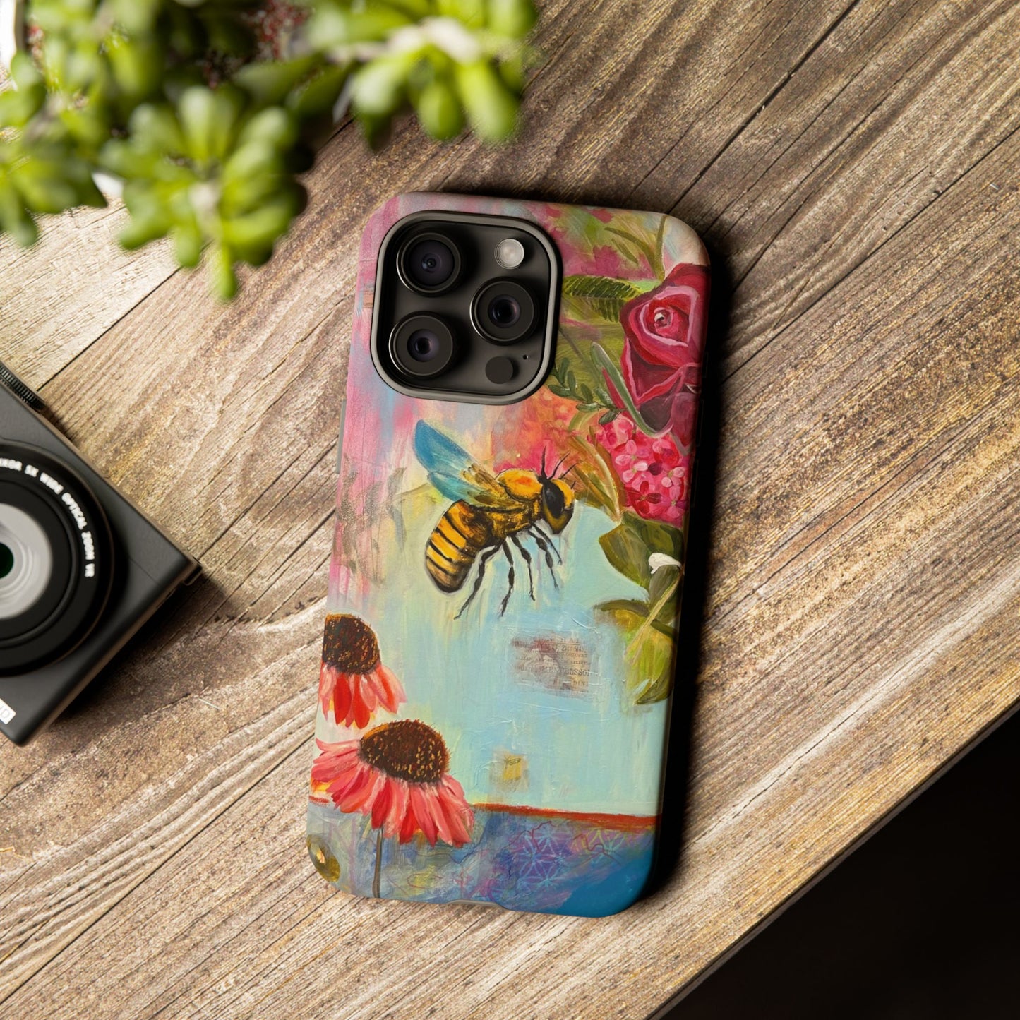 Whispering Necter - Tough Cases, Cute Phone Cover, Nature Lover Gift, Vibrant Floral Design, Bee Art