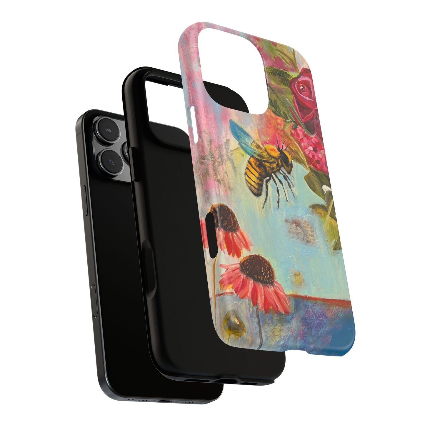 Whispering Necter - Tough Cases, Cute Phone Cover, Nature Lover Gift, Vibrant Floral Design, Bee Art