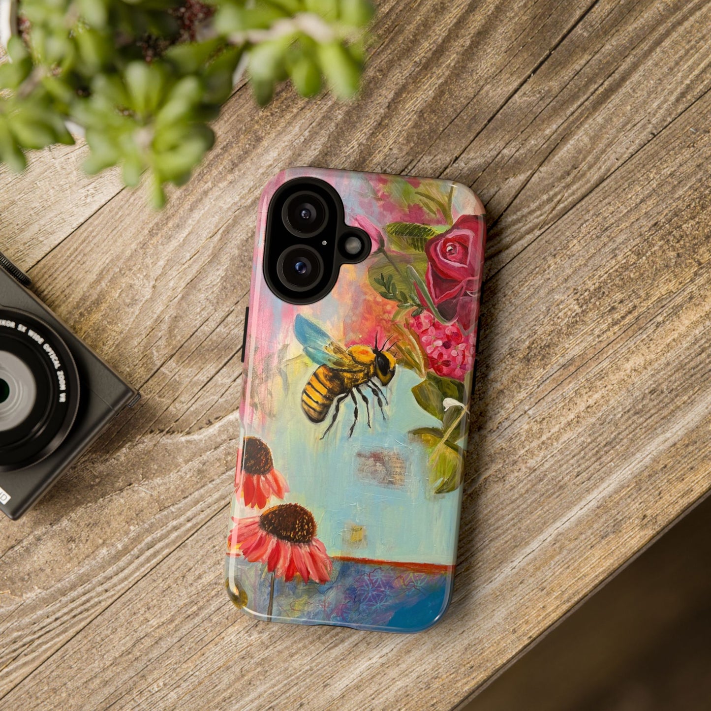 Whispering Necter - Tough Cases, Cute Phone Cover, Nature Lover Gift, Vibrant Floral Design, Bee Art