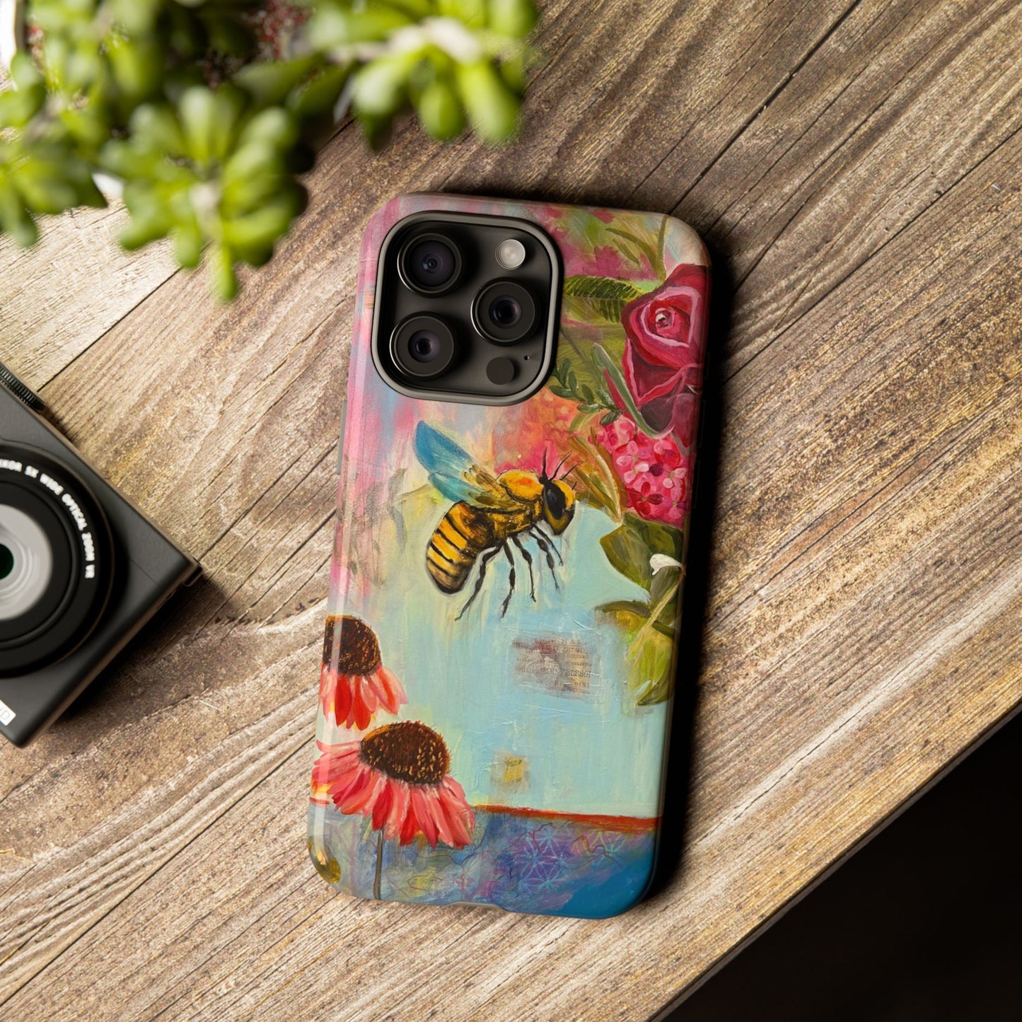 Whispering Necter - Tough Cases, Cute Phone Cover, Nature Lover Gift, Vibrant Floral Design, Bee Art