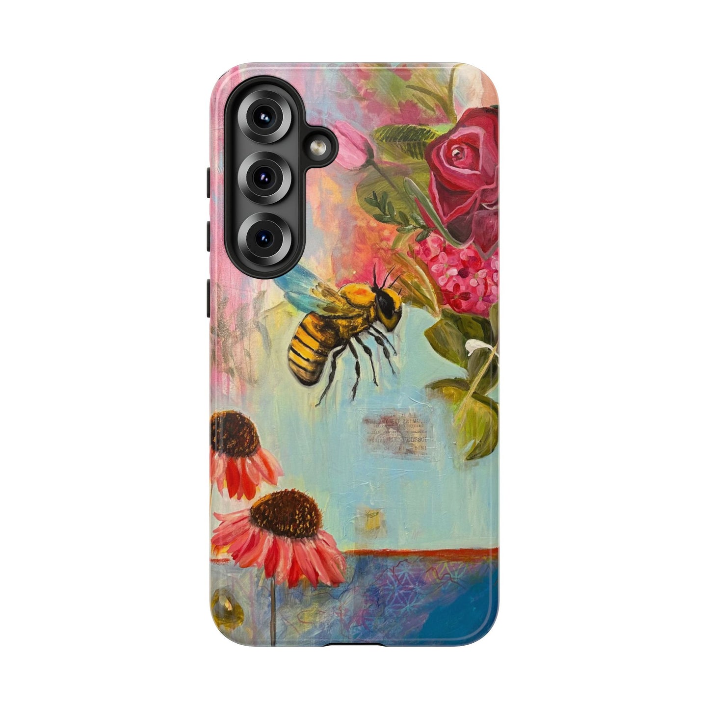 Whispering Necter - Tough Cases, Cute Phone Cover, Nature Lover Gift, Vibrant Floral Design, Bee Art
