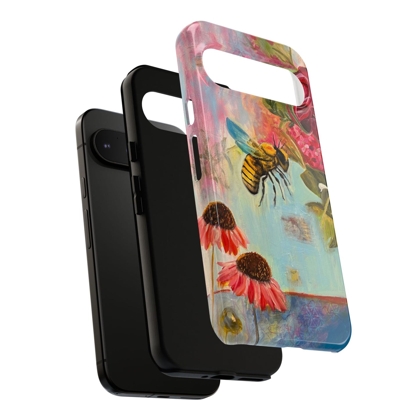 Whispering Necter - Tough Cases, Cute Phone Cover, Nature Lover Gift, Vibrant Floral Design, Bee Art