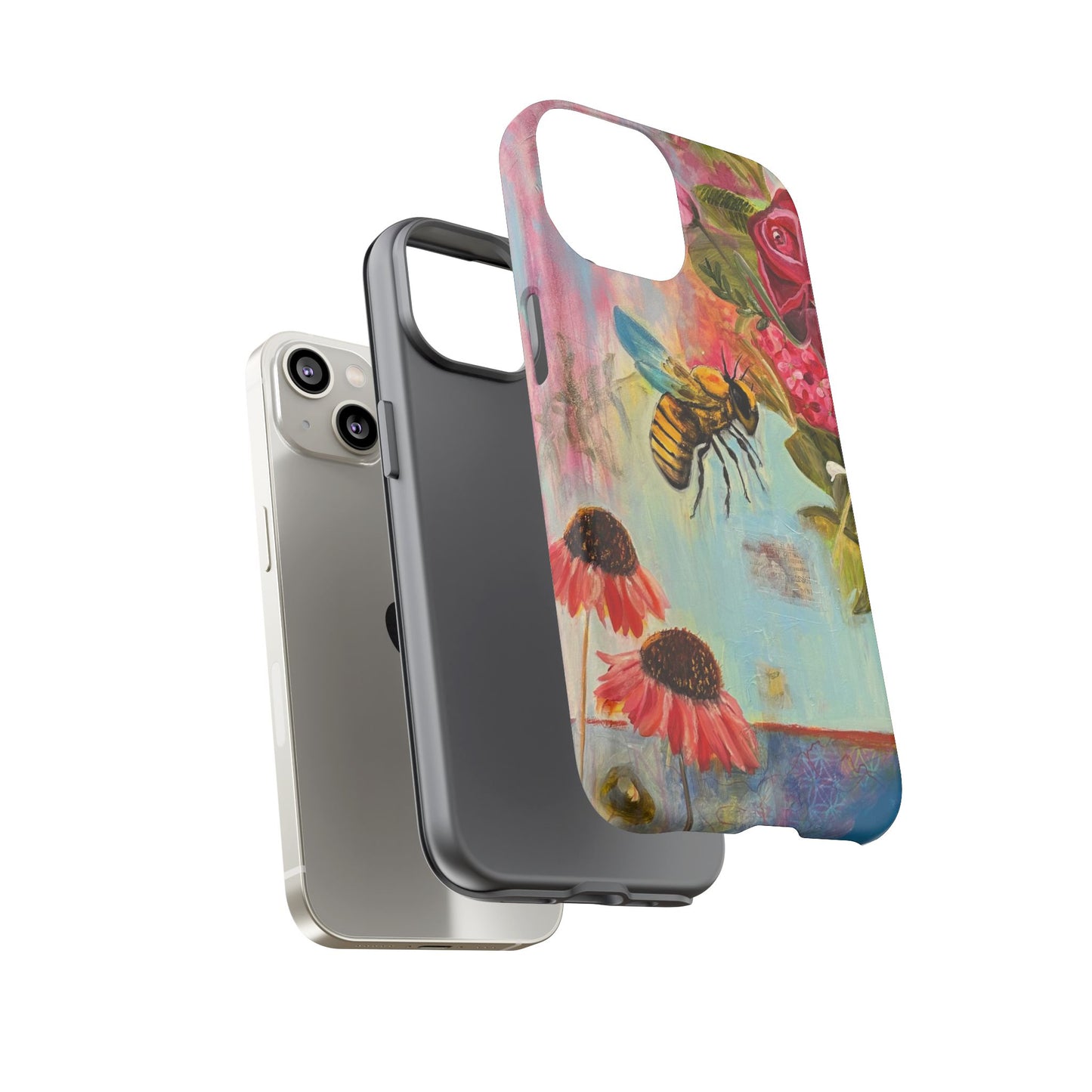 Whispering Necter - Tough Cases, Cute Phone Cover, Nature Lover Gift, Vibrant Floral Design, Bee Art