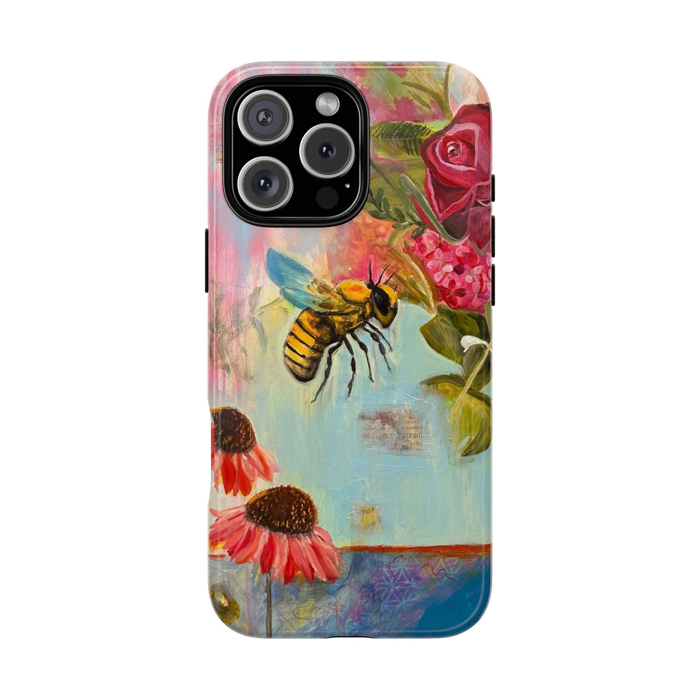 Whispering Necter - Tough Cases, Cute Phone Cover, Nature Lover Gift, Vibrant Floral Design, Bee Art
