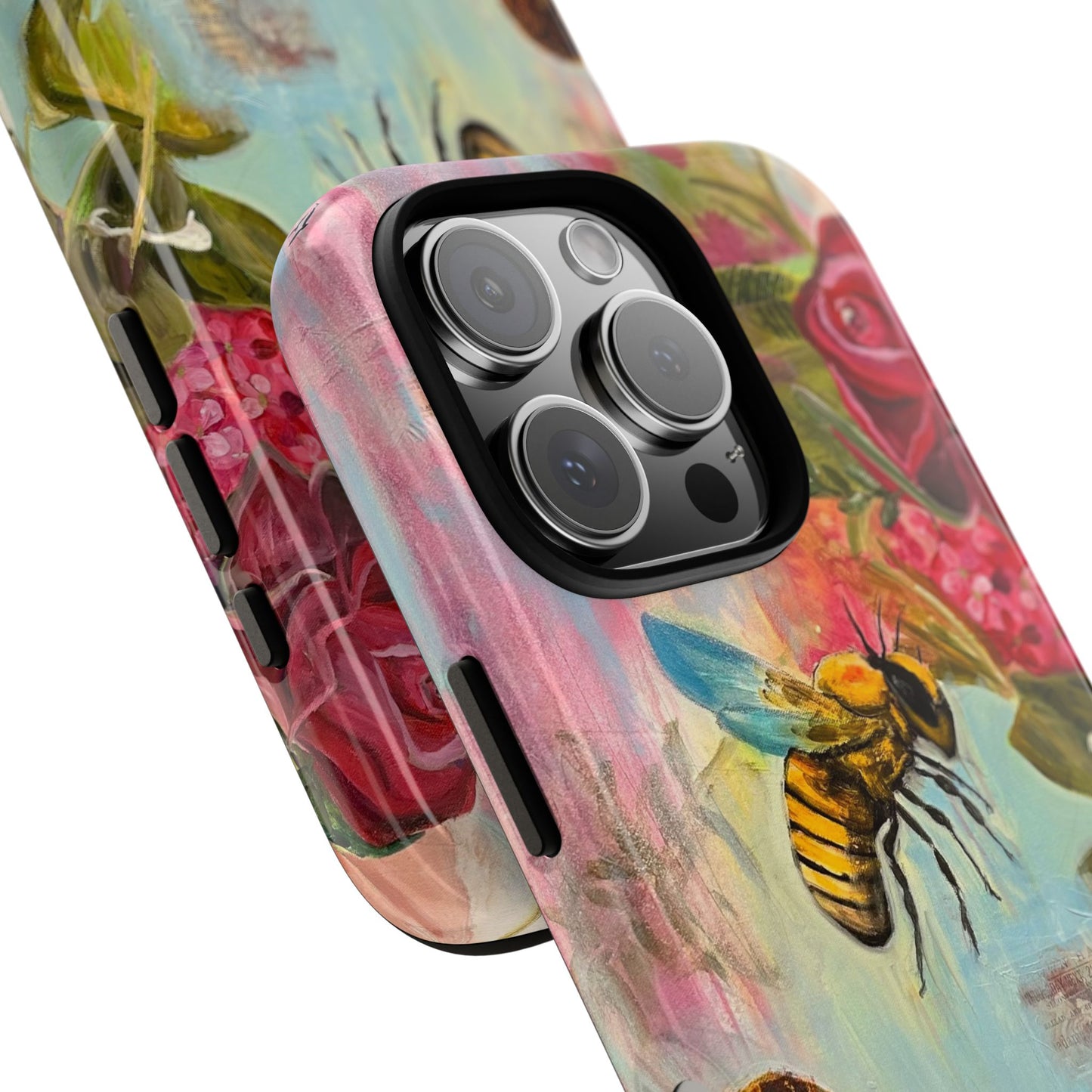 Whispering Necter - Tough Cases, Cute Phone Cover, Nature Lover Gift, Vibrant Floral Design, Bee Art