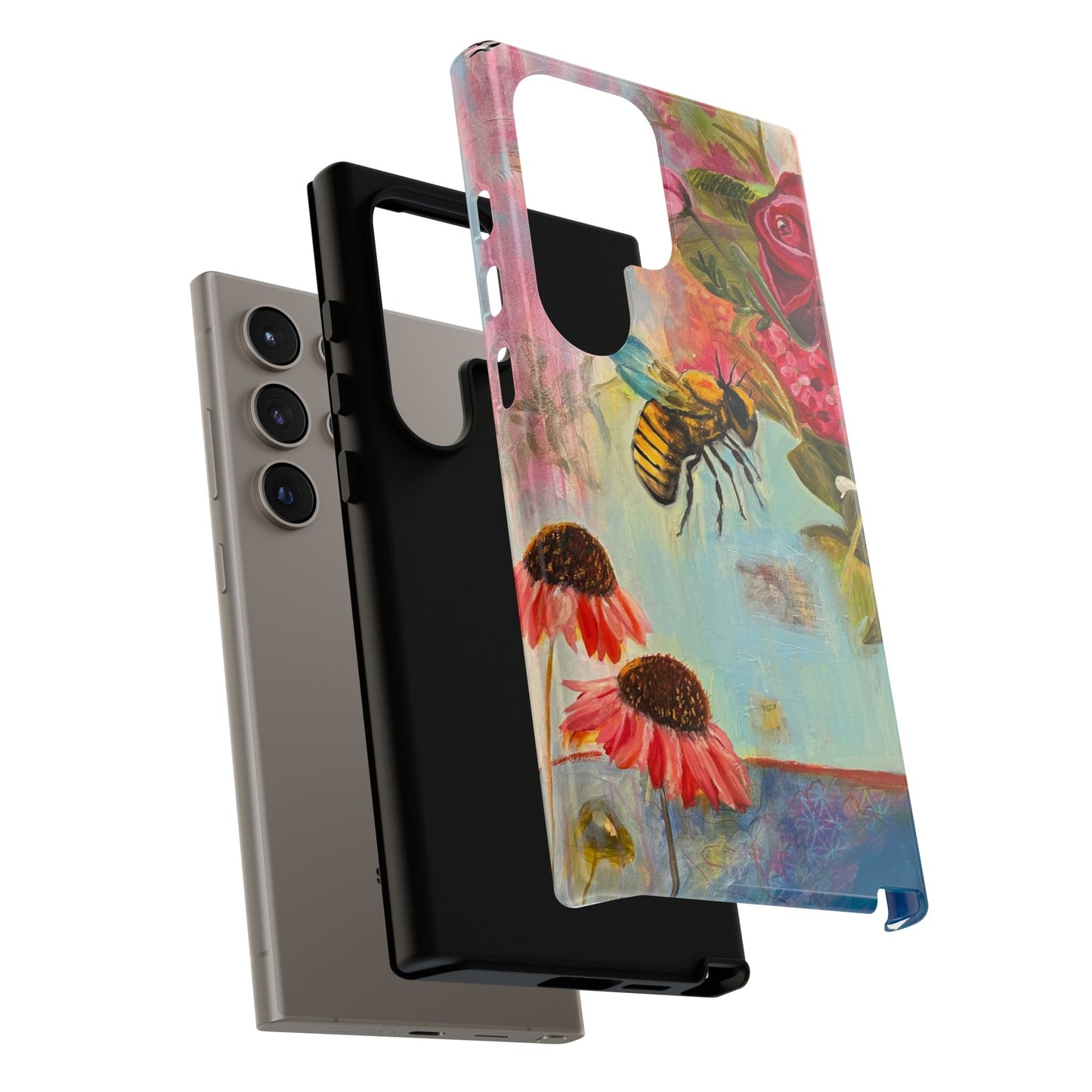 Whispering Necter - Tough Cases, Cute Phone Cover, Nature Lover Gift, Vibrant Floral Design, Bee Art