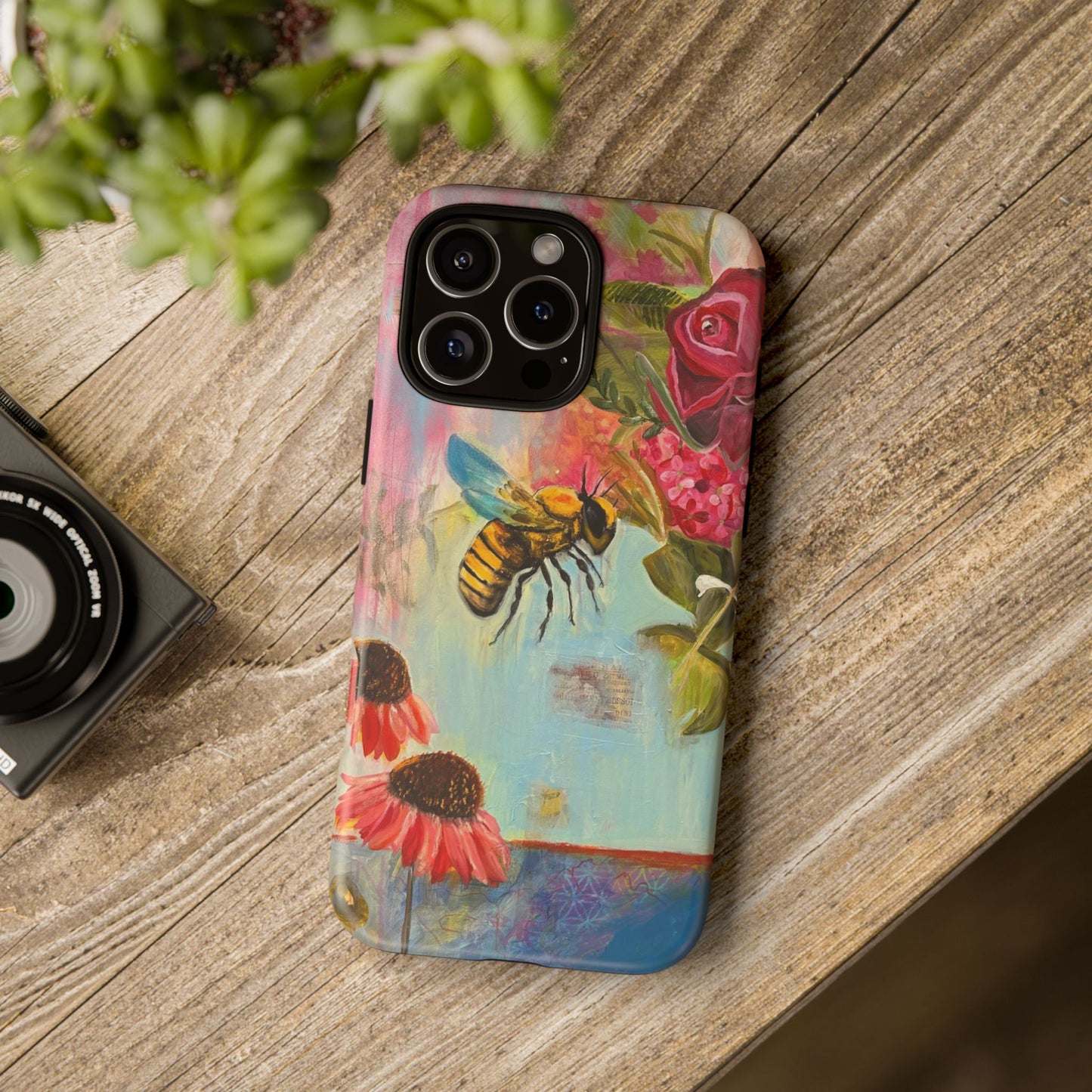 Whispering Necter - Tough Cases, Cute Phone Cover, Nature Lover Gift, Vibrant Floral Design, Bee Art