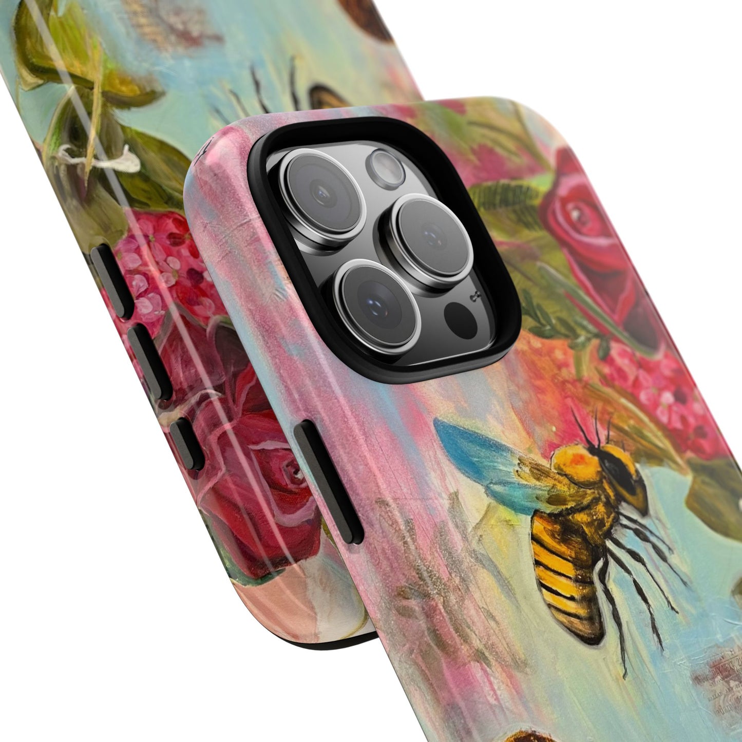 Whispering Necter - Tough Cases, Cute Phone Cover, Nature Lover Gift, Vibrant Floral Design, Bee Art