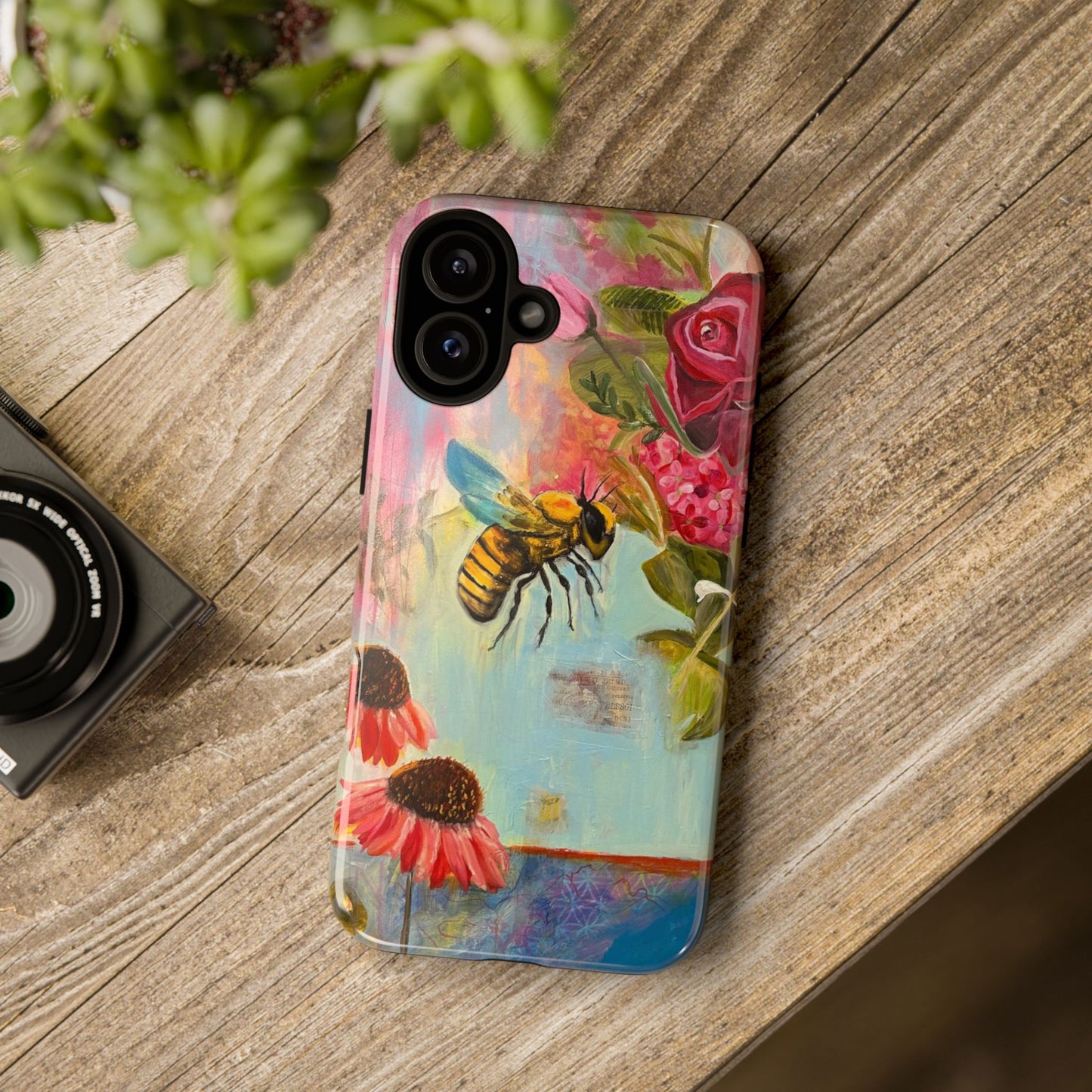 Whispering Necter - Tough Cases, Cute Phone Cover, Nature Lover Gift, Vibrant Floral Design, Bee Art
