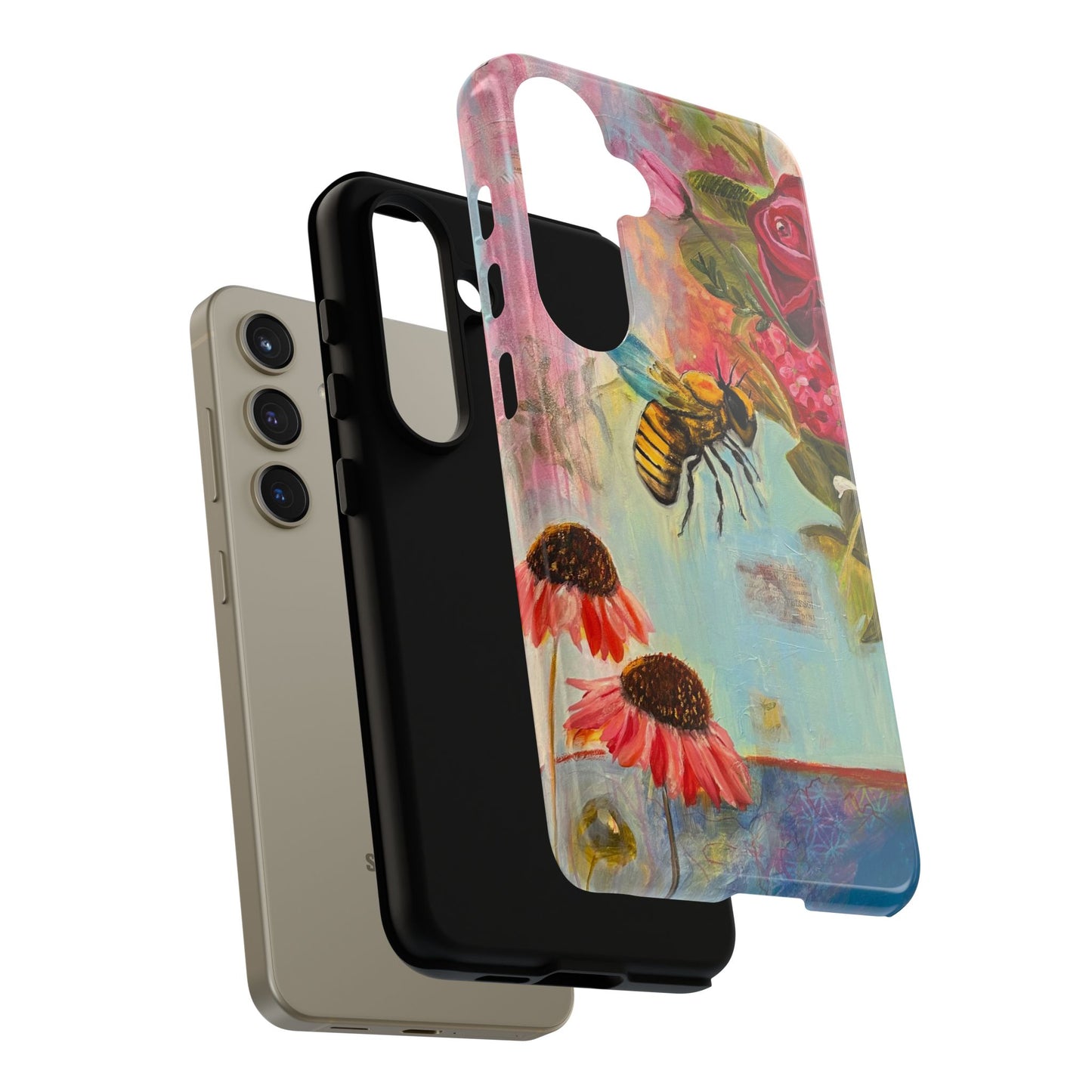 Whispering Necter - Tough Cases, Cute Phone Cover, Nature Lover Gift, Vibrant Floral Design, Bee Art