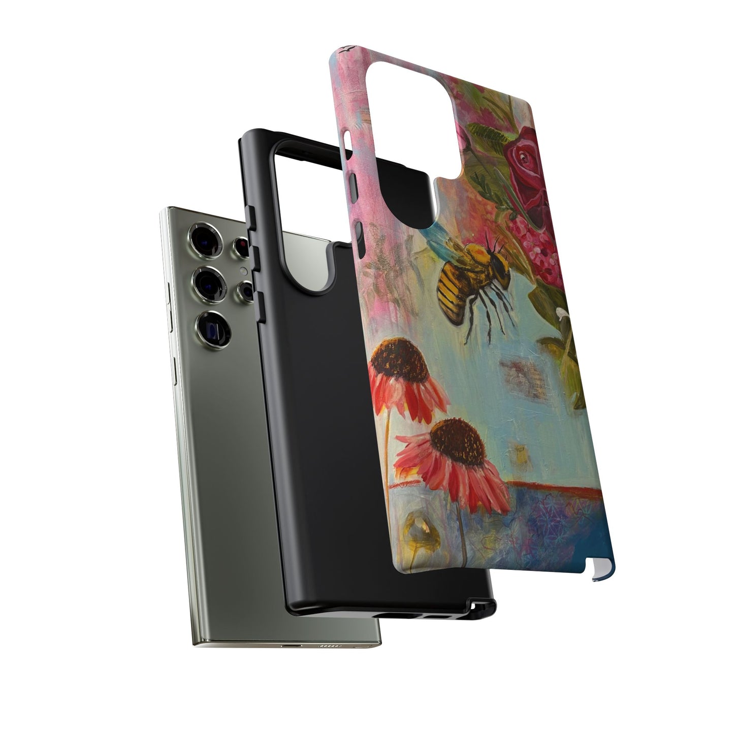 Whispering Necter - Tough Cases, Cute Phone Cover, Nature Lover Gift, Vibrant Floral Design, Bee Art