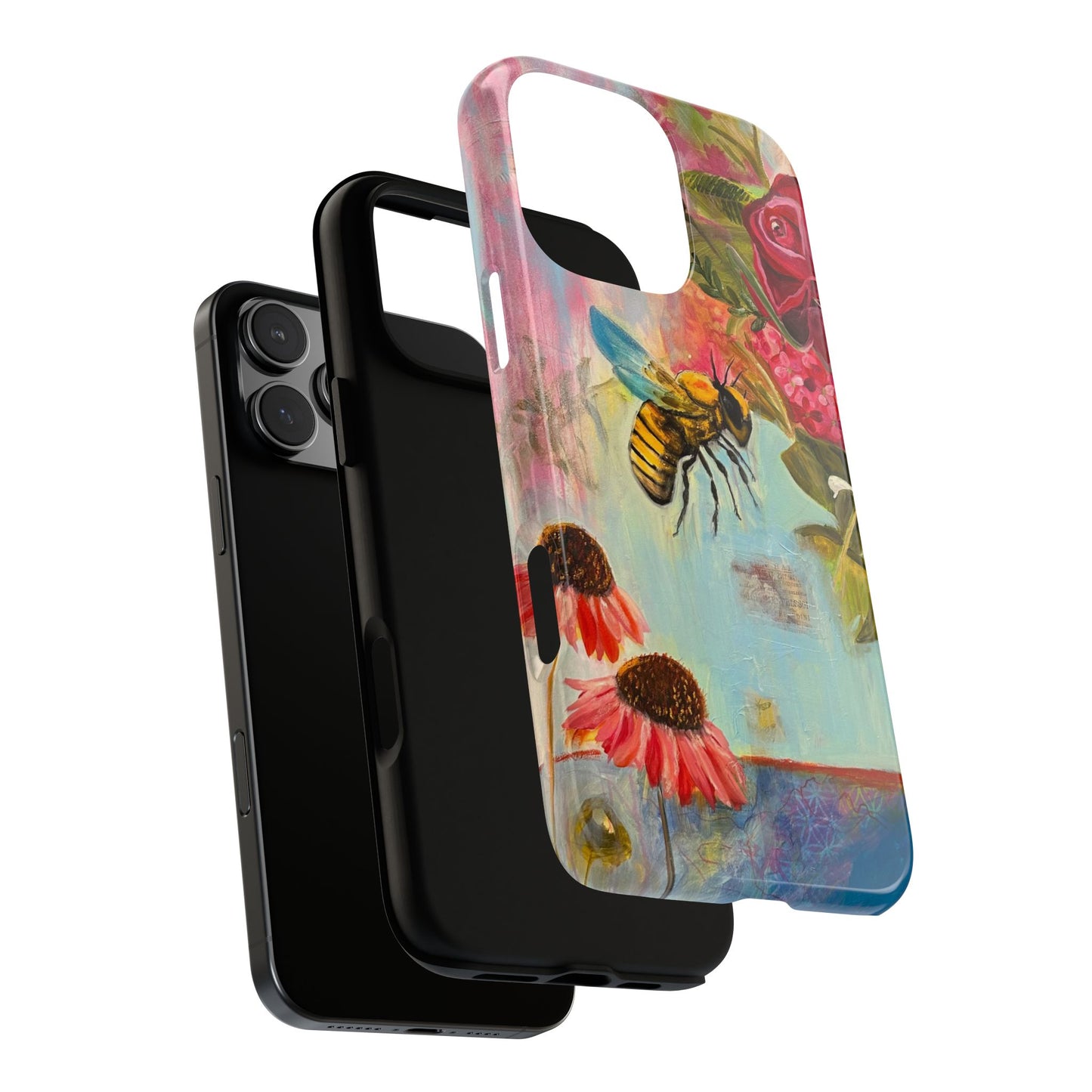 Whispering Necter - Tough Cases, Cute Phone Cover, Nature Lover Gift, Vibrant Floral Design, Bee Art