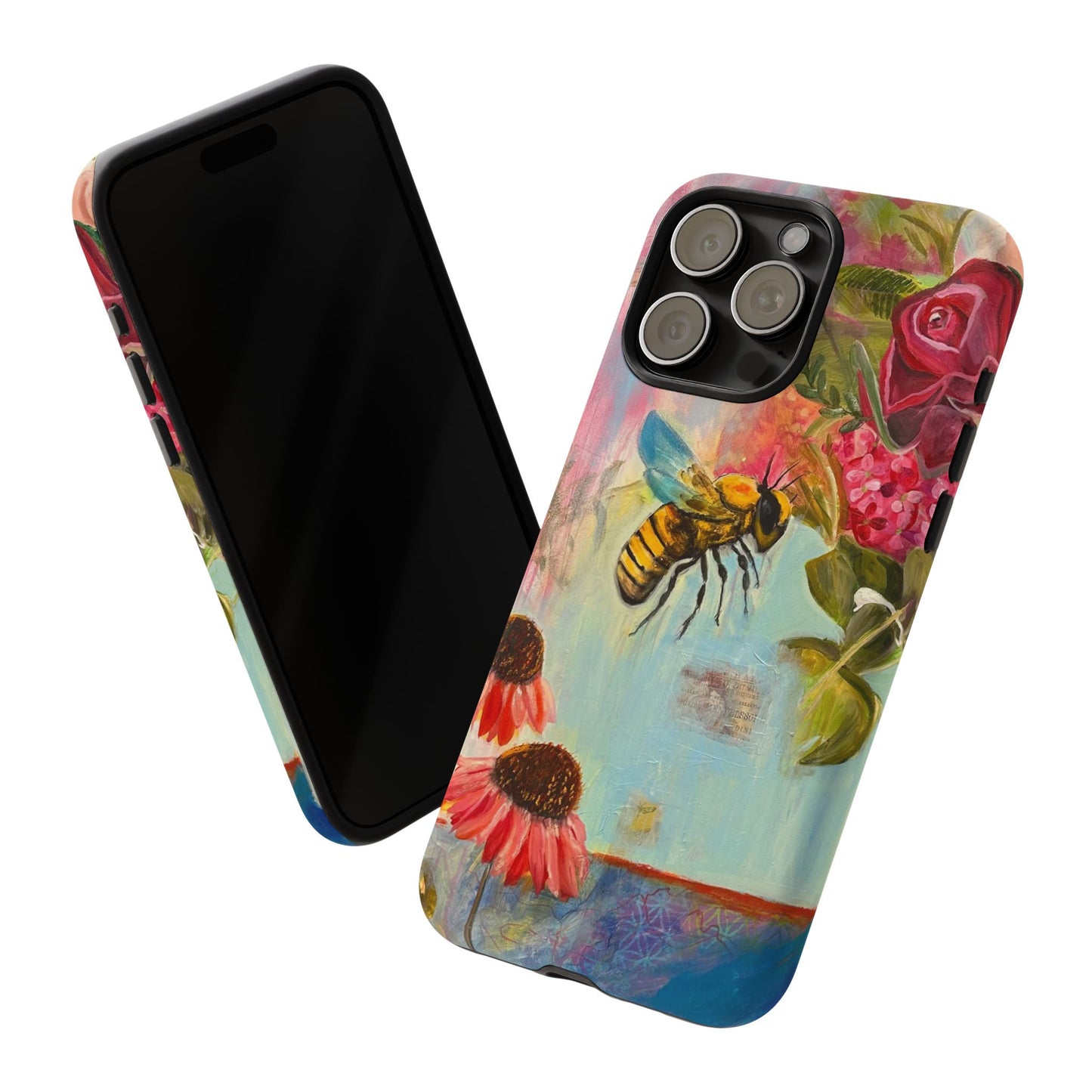Whispering Necter - Tough Cases, Cute Phone Cover, Nature Lover Gift, Vibrant Floral Design, Bee Art