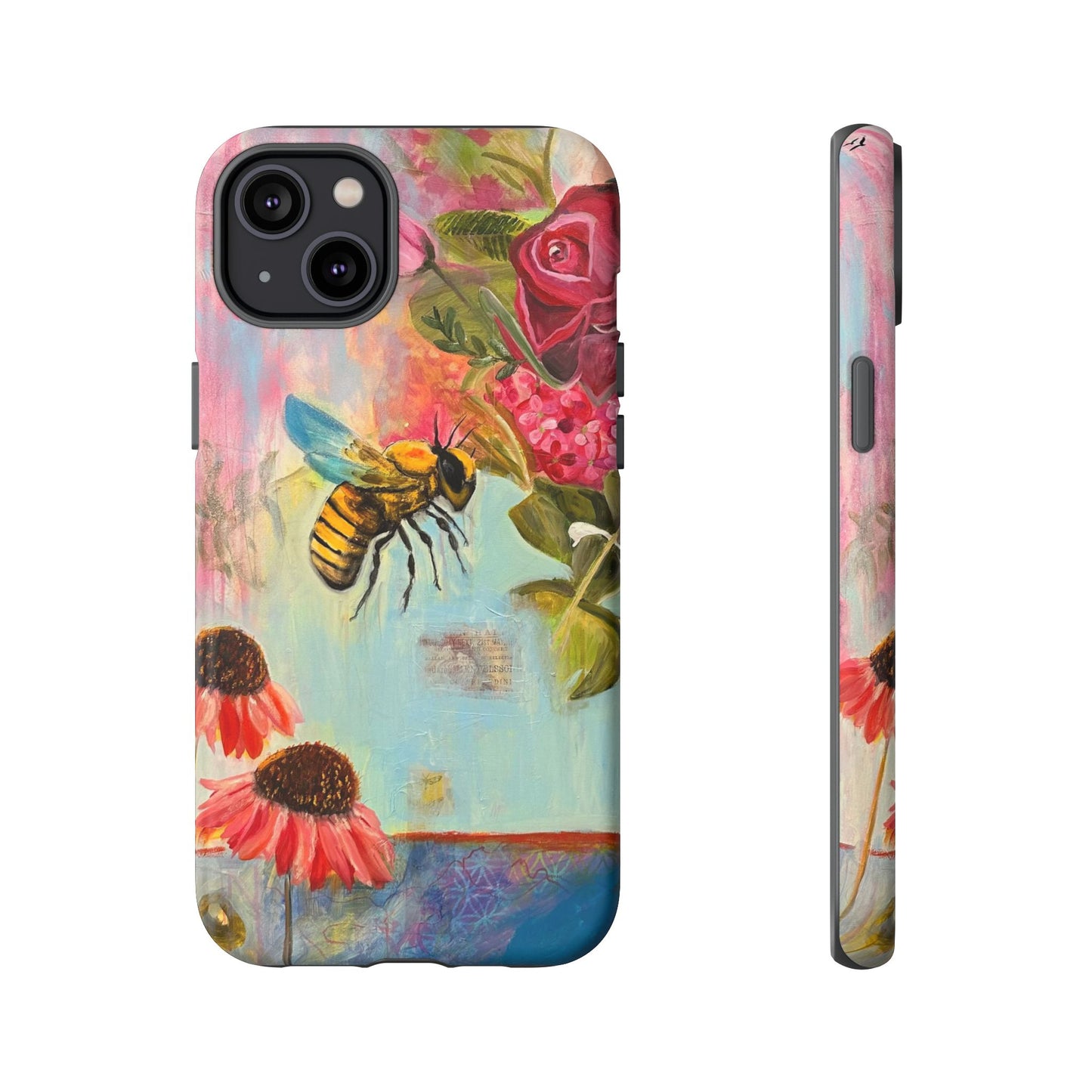 Whispering Necter - Tough Cases, Cute Phone Cover, Nature Lover Gift, Vibrant Floral Design, Bee Art