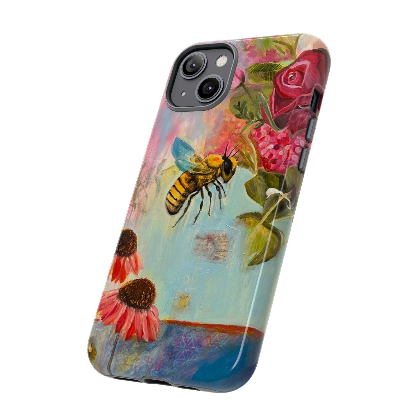 Whispering Necter - Tough Cases, Cute Phone Cover, Nature Lover Gift, Vibrant Floral Design, Bee Art